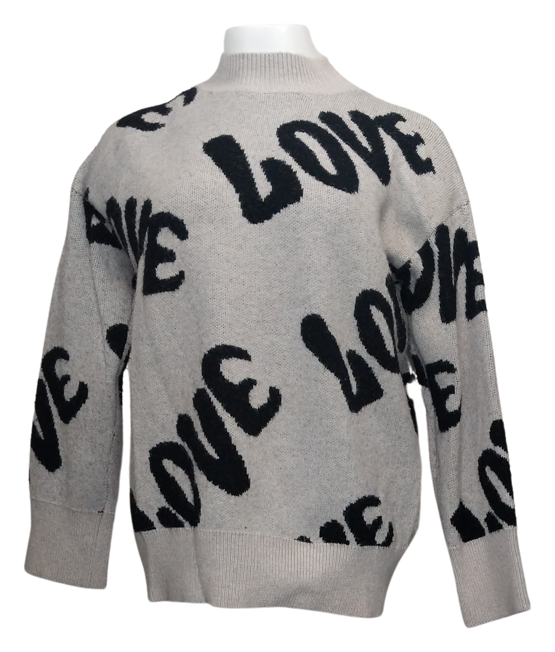 Paper Moon Women's Top Sz M Off White Love Mock Neck Sweater Black