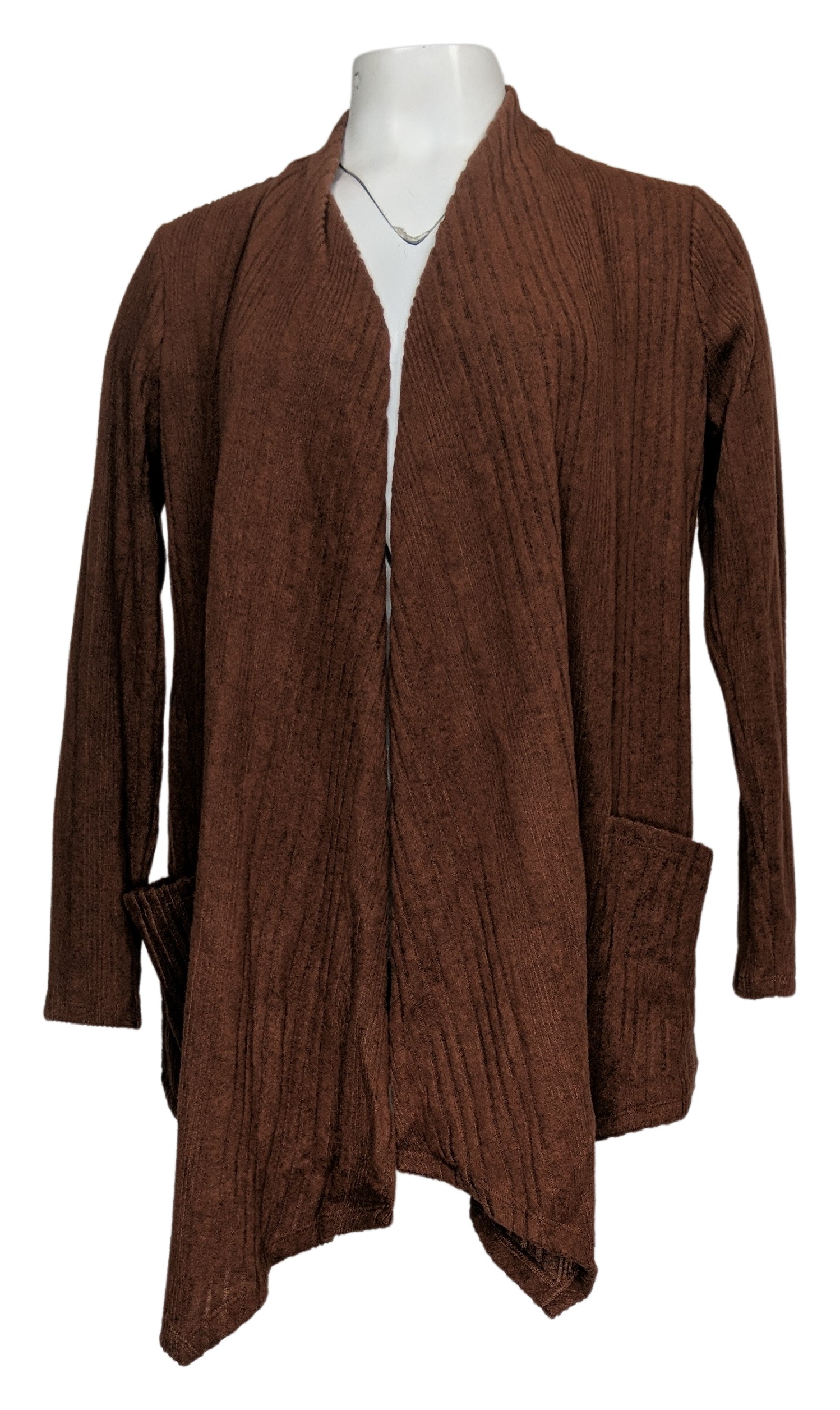 Denim & Co. Petite Brushed Rib Long Sleeve Cardigan Women's Top Sweater Brown