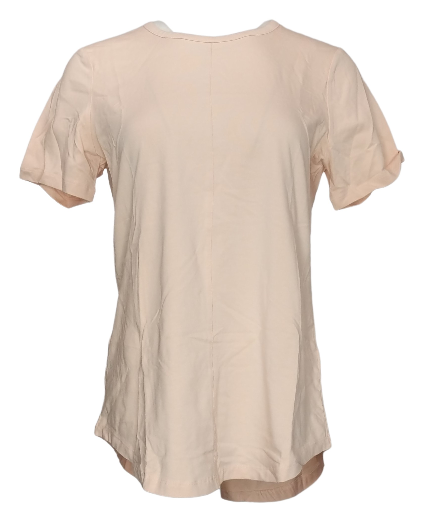 Denim & Co. Essentials Petite Short Sleeve Tunic High Low Hem Women's Top Beige