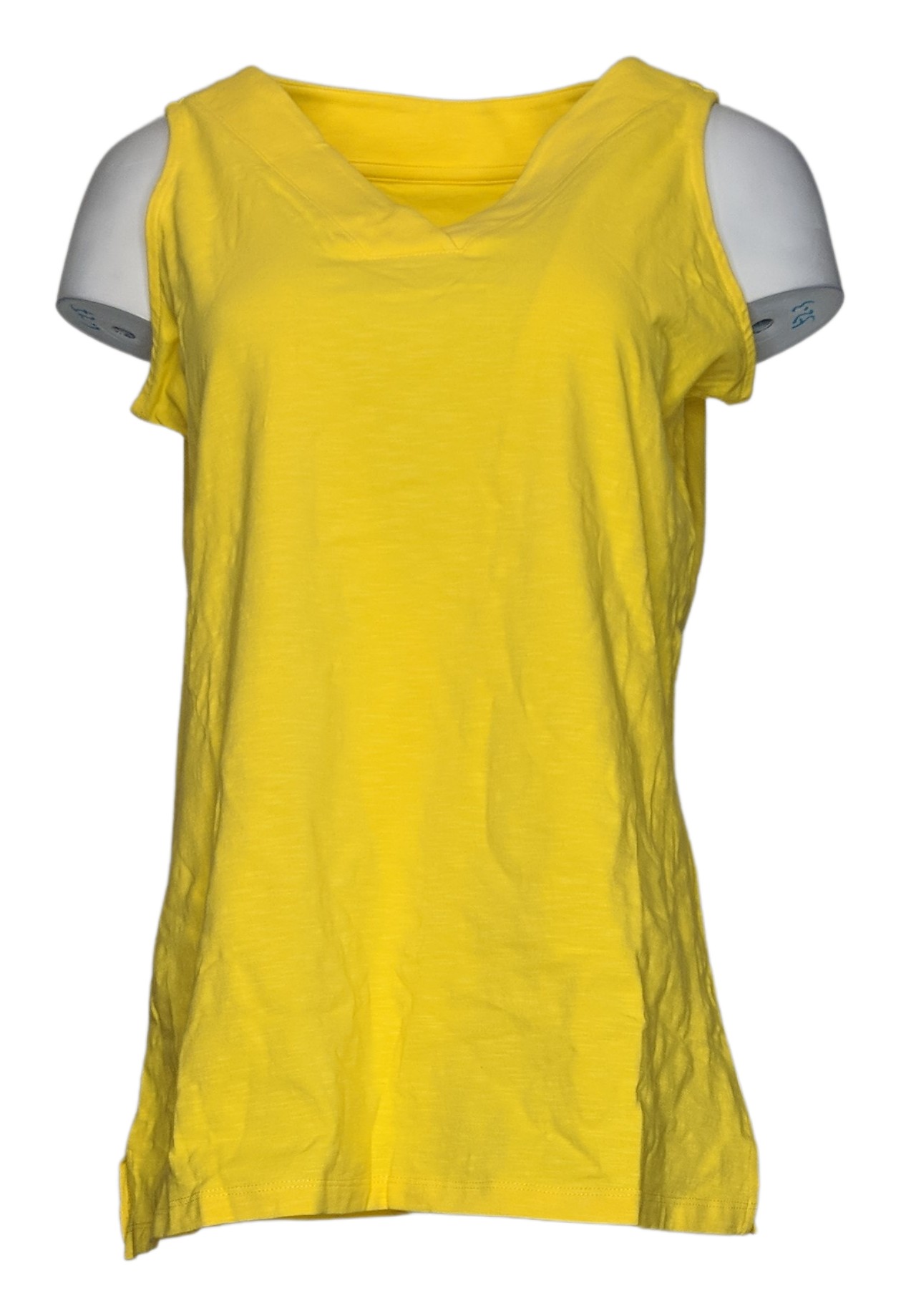 Denim & Co. Essentials Textured Knit V-Neck Tank Tunic Women's Top Sz Yellow