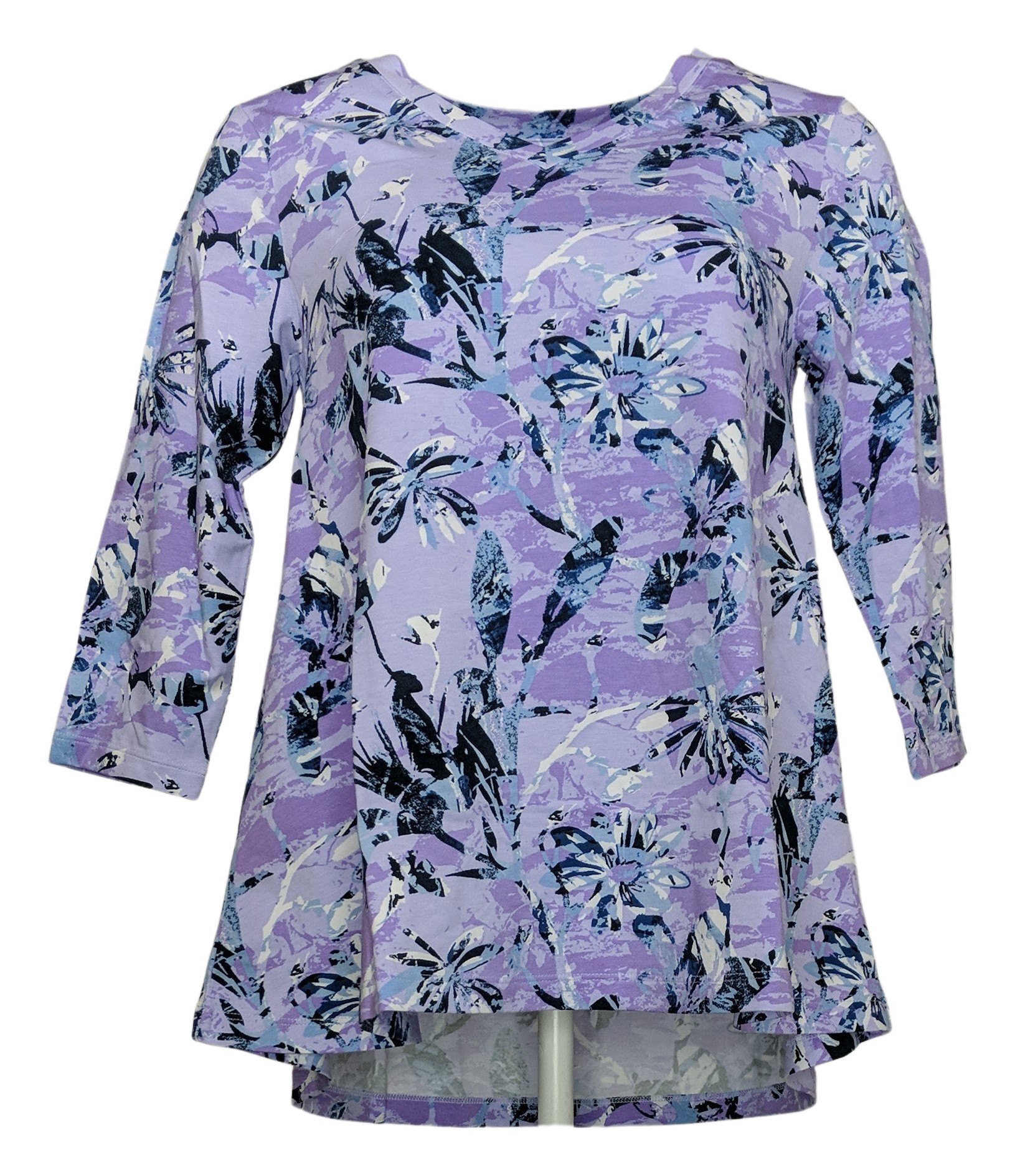 Denim & Co. Printed V-Neck Sleeve Swing Top Women's Sz 2XS (XXS) Purple ...