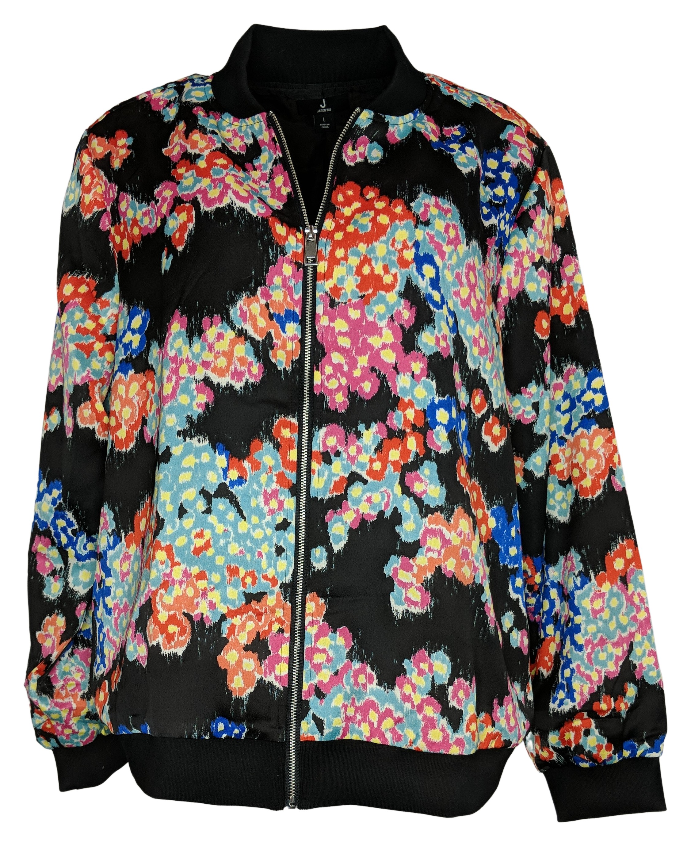 J Jason Wu Printed Abstract Floral Bomber Jacket Women's Sz XL Black