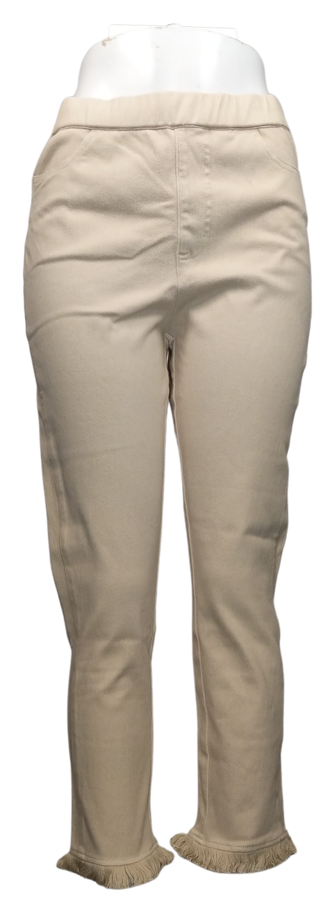 Isaac Mizrahi Live! Women's Pants Sz 8 Knit Denim Crop Jean with Beige A574241