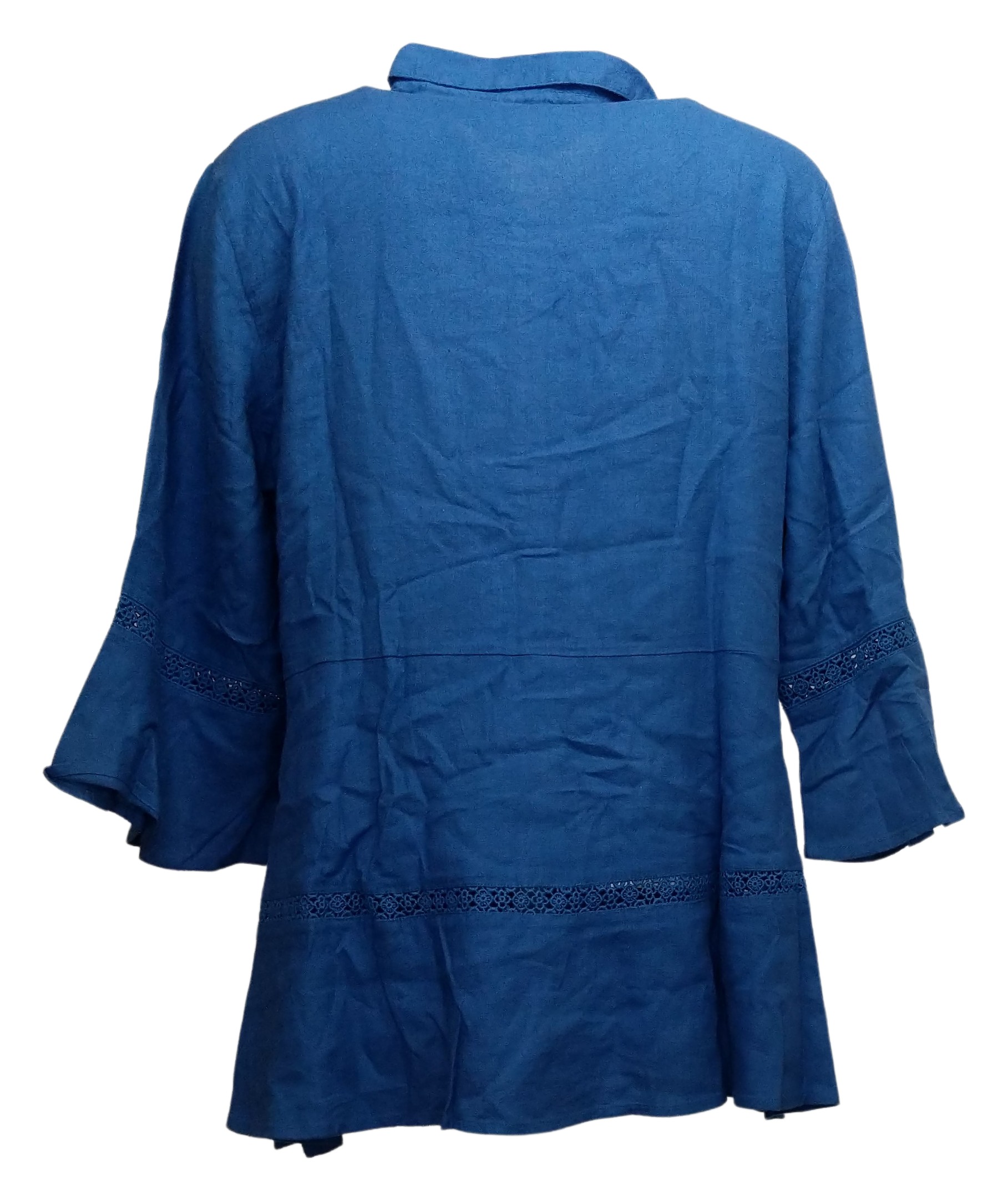 Isaac Mizrahi Live! Bridgehampton Linen Tunic Lace Trim Women's Top Sz 2XS Blue