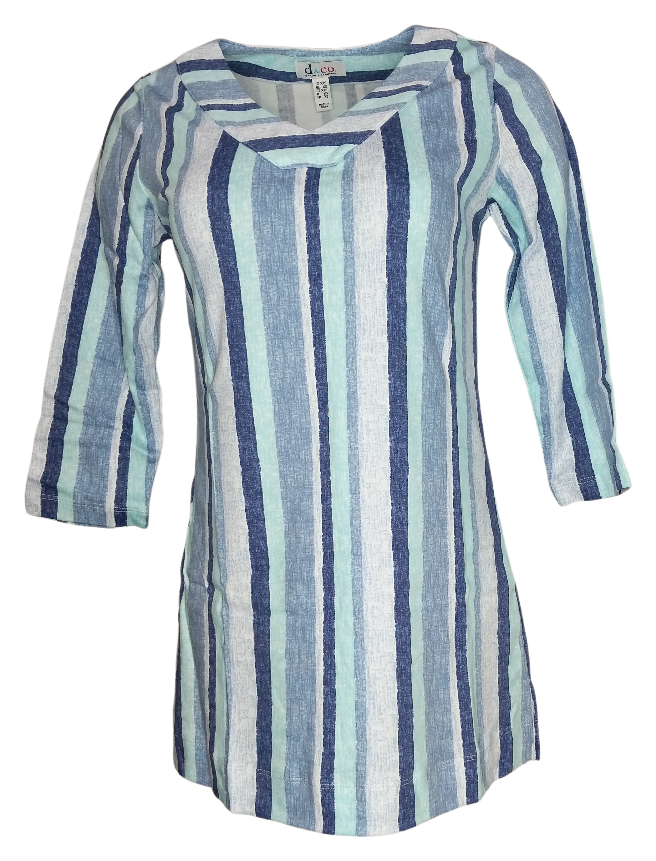 Denim & Co. /-Sleeve Striped Tunic Women's Top Sz XS Blue