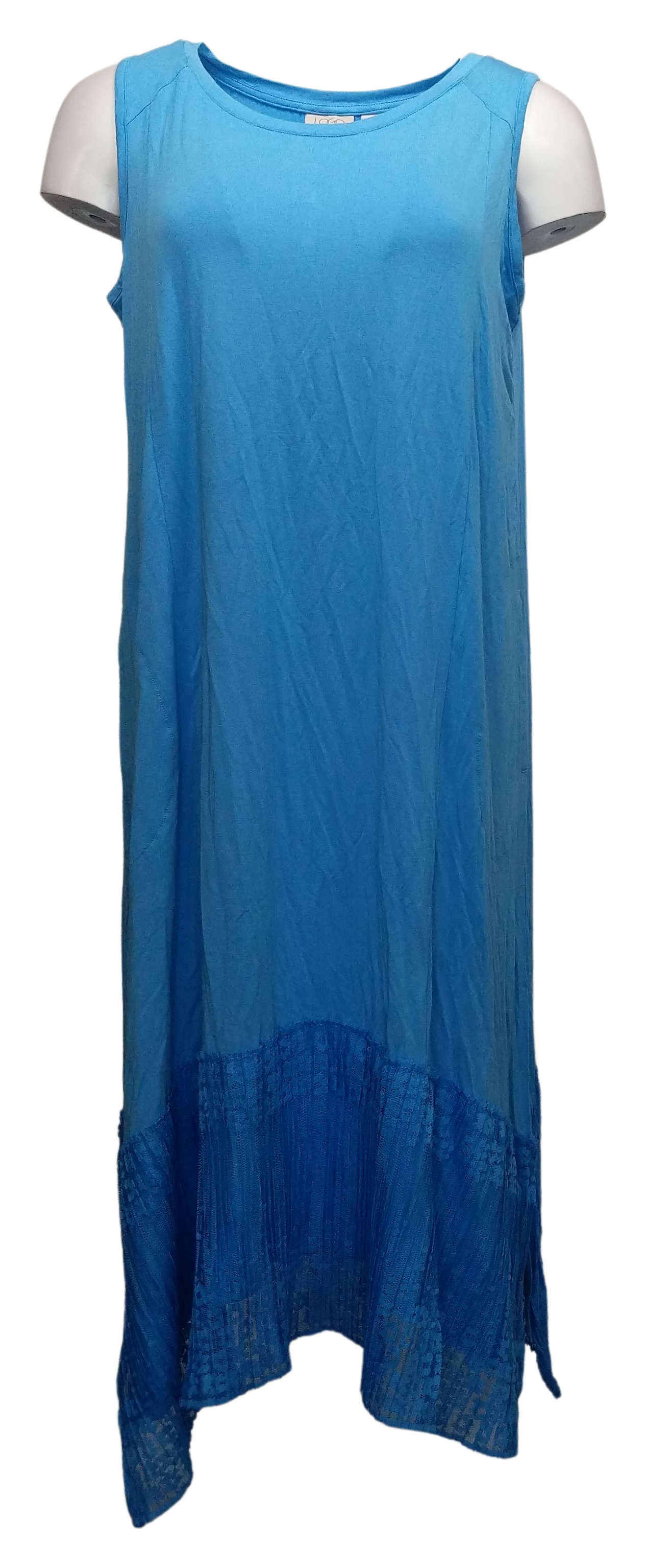 LOGO by Lori Goldstein Rayon 230 Dress with Broomstick Lace Women's Sz M Blue