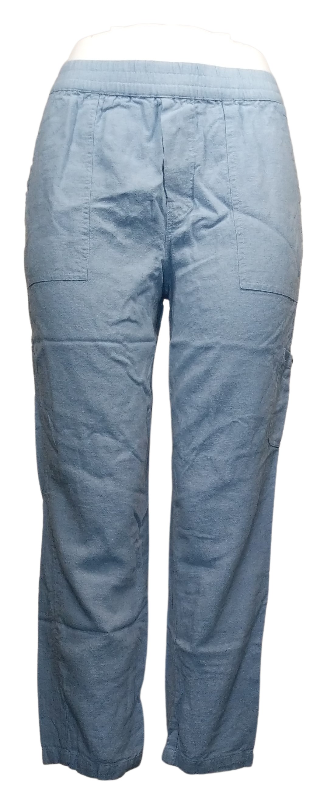 Susan Graver Tall Pure Easy Linen Utility Crop Pant Women's Pants Sz S Blue