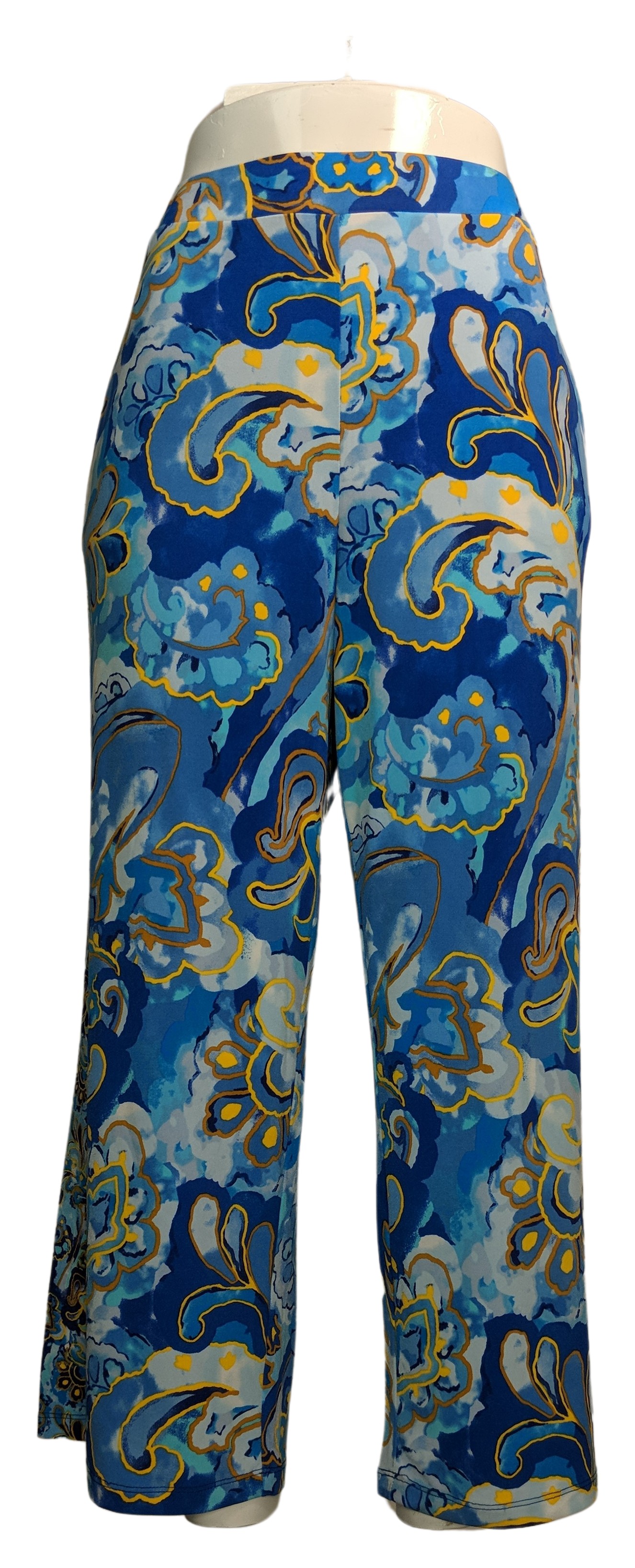 Susan Graver Women's Pants Sz M Reg Printed Liquid Knit Pull-On Blue A508749