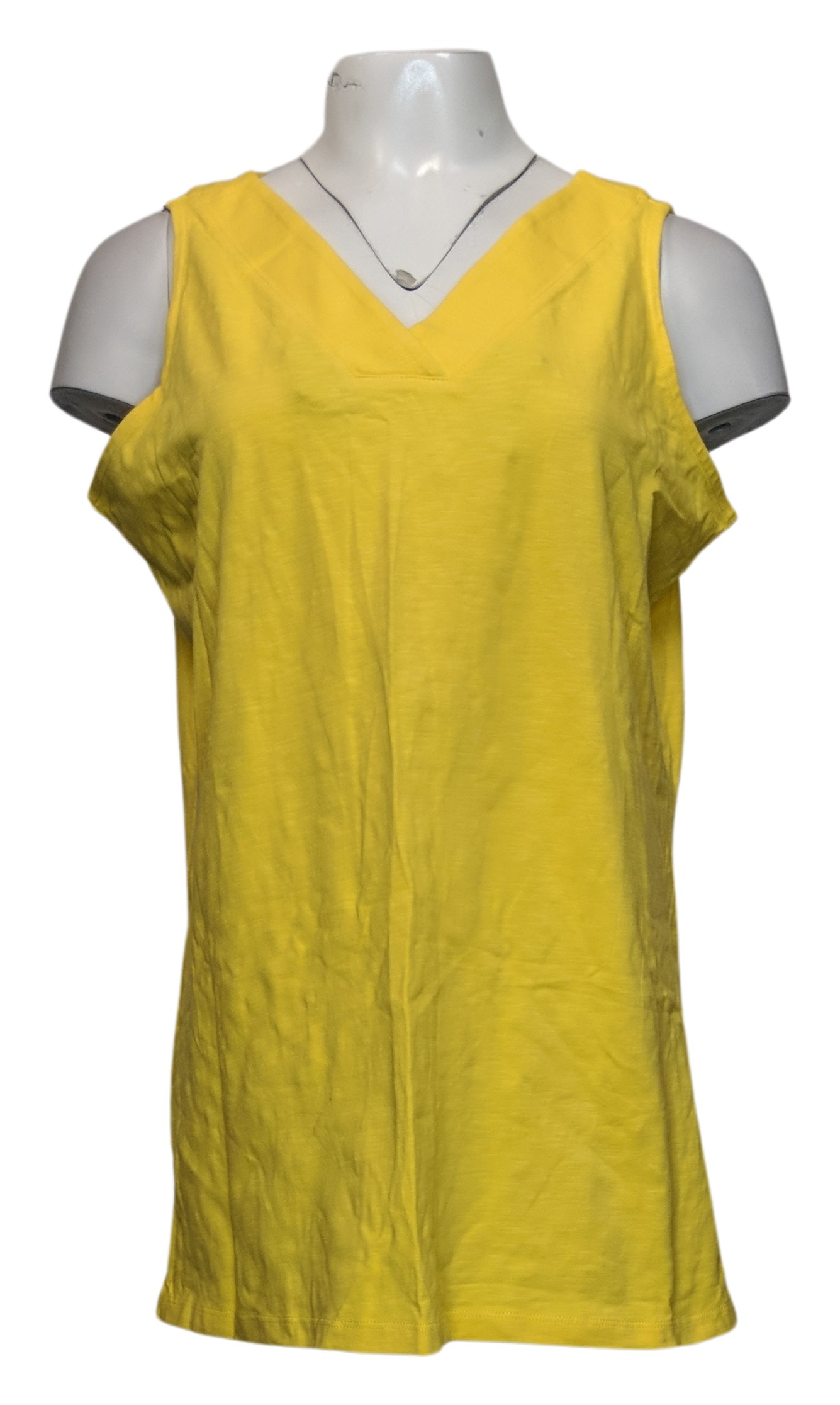 Denim & Co. Women's Top Sz L As Is Essentials Textured V-Neck Yellow A496209