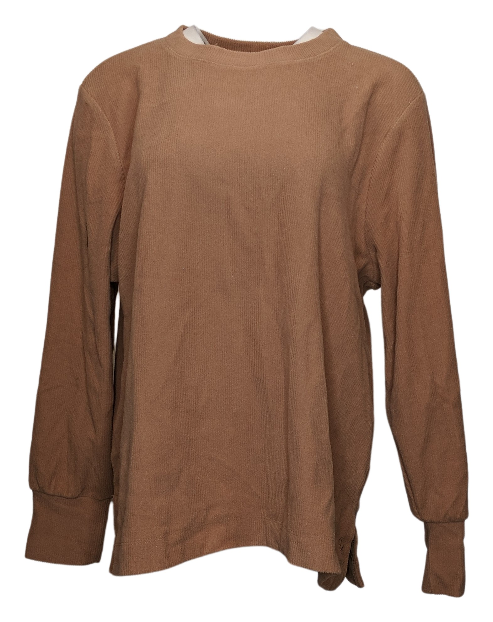 Cuddl Duds Women's Top Sz XL Ribbed Fleece Puff Sleeve Pullover Brown A544620