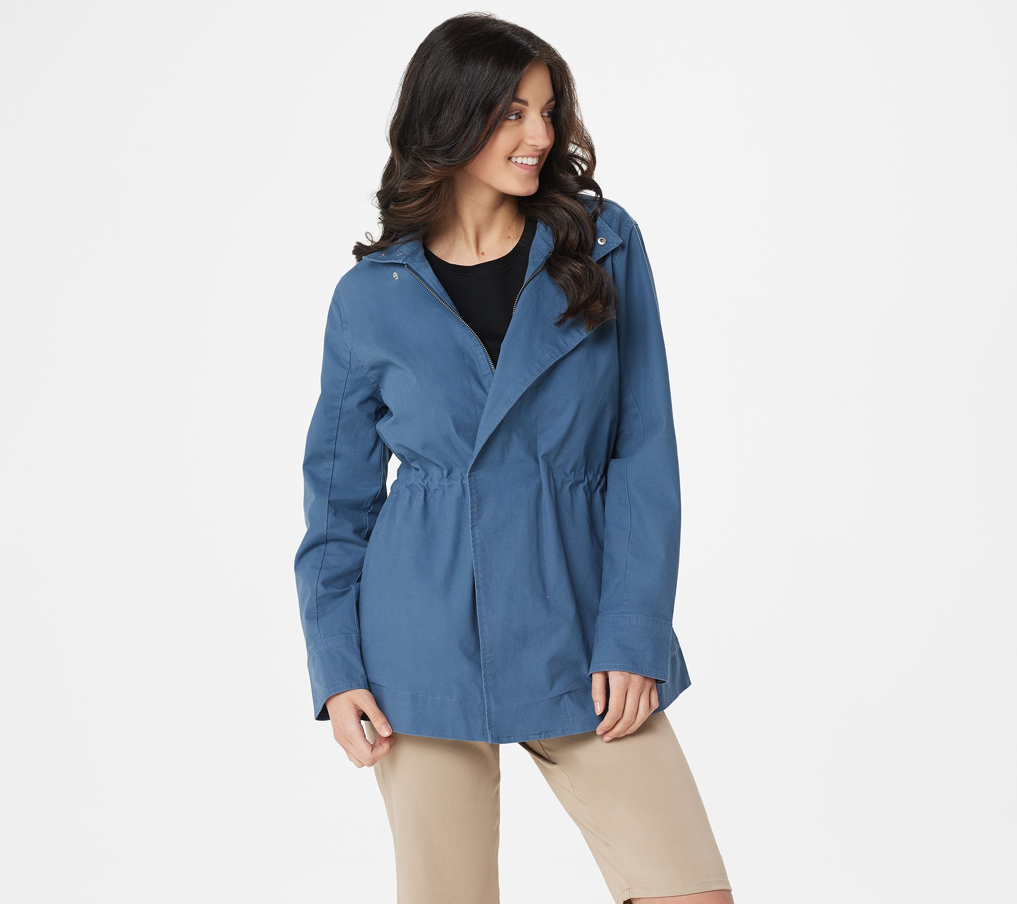 Martha Stewart Canvas Zip Front Anorak Women's Jacket Sz 2XS (XXS) Blue