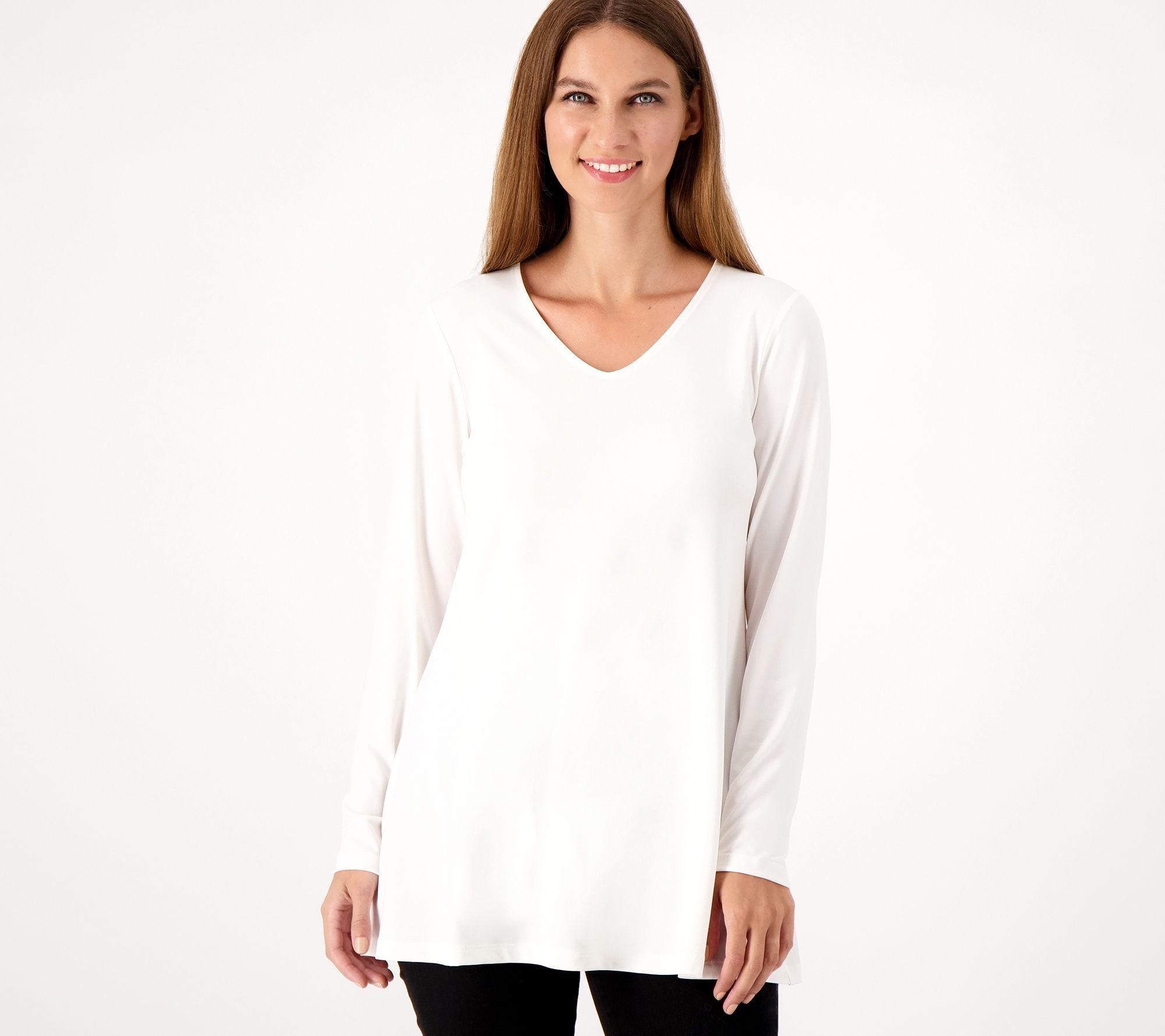 Susan Graver Women's Top Petite PL Essentials Liquid Knit Tunic Ivory A463115