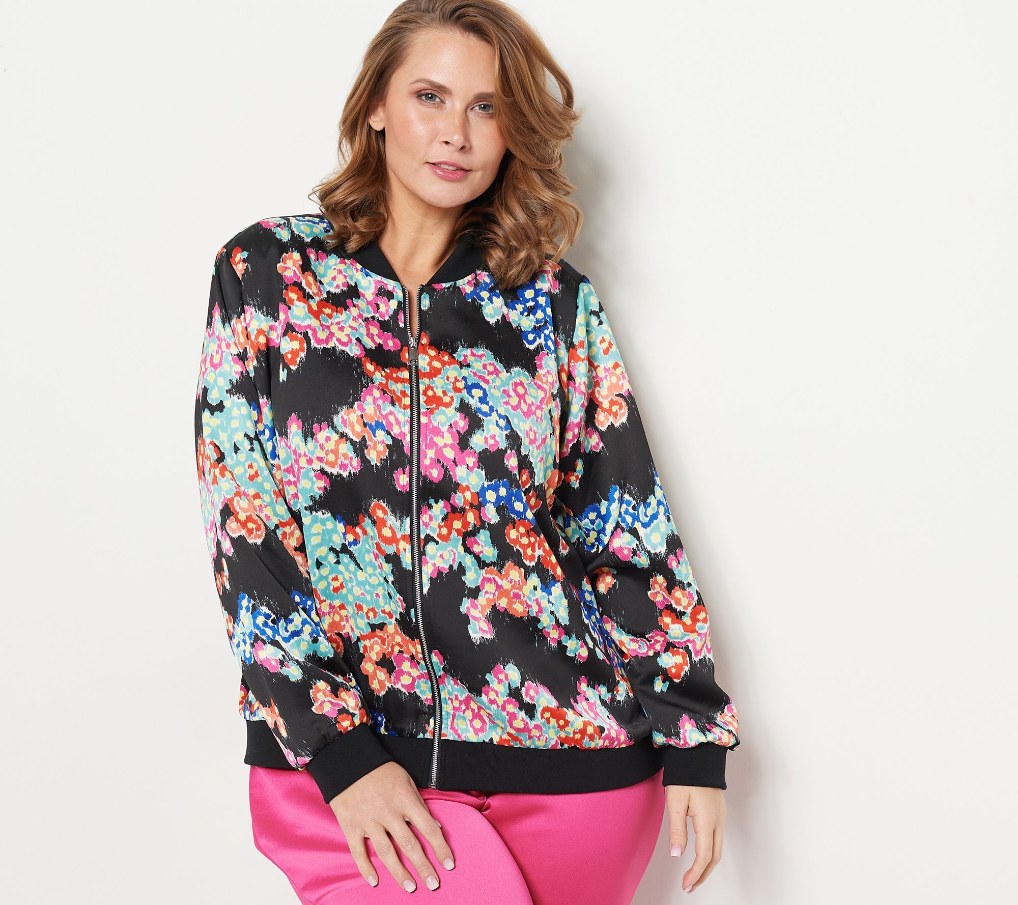 J Jason Wu Printed Abstract Floral Bomber Jacket Women's Sz XL Black