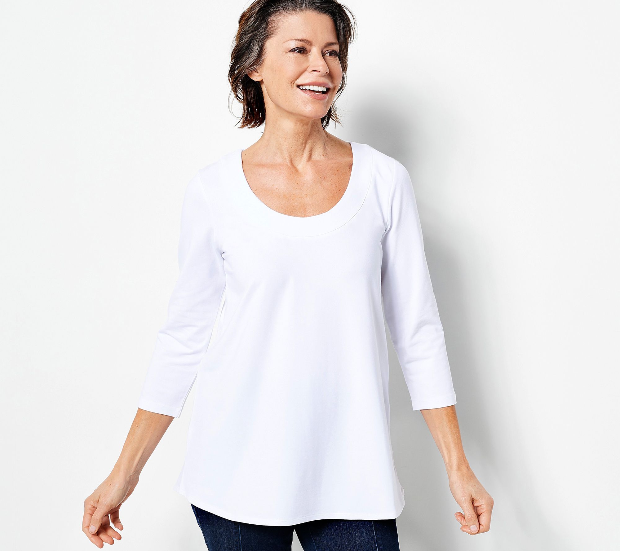 Susan Graver Women's Top Sz 2XS (XXS) Weekend Essentials Comfy White A479157