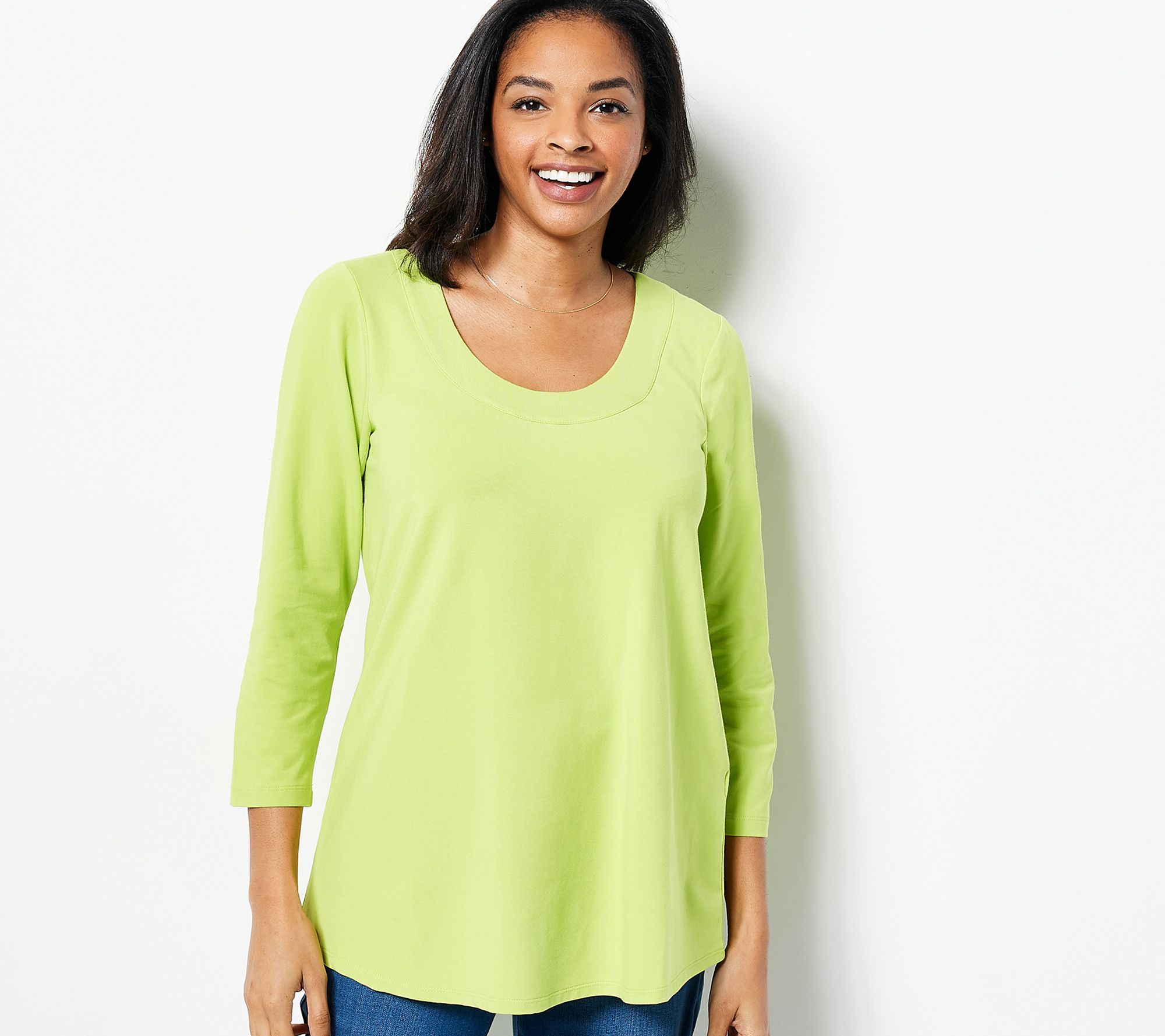 Susan Graver Women's Top Sz 2XS (XXS) Weekend Essentials Comfy Green A479157