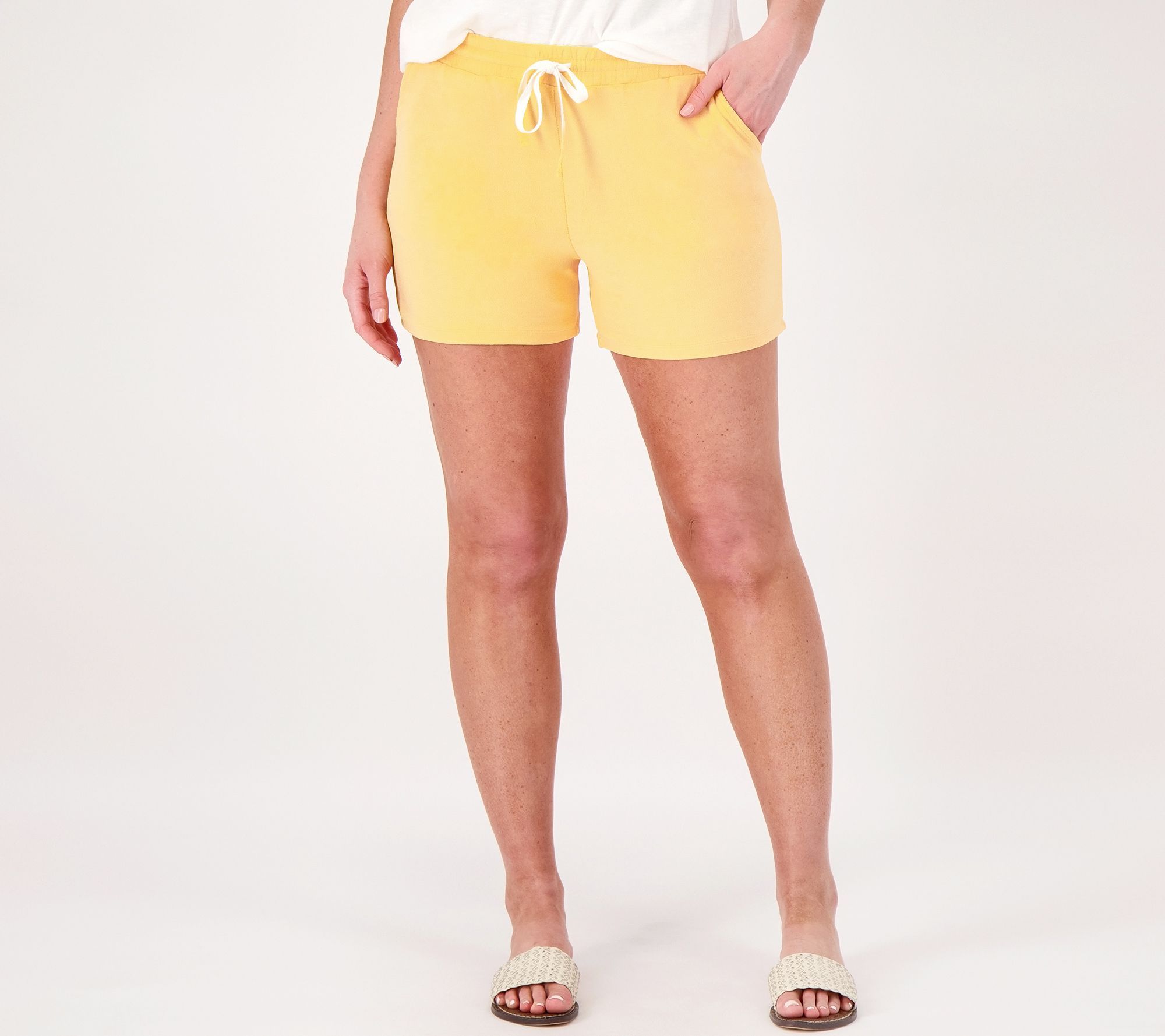 Candace Cameron Bure Women's Petite Shorts PM Terry Cloth Beach Yellow A488222