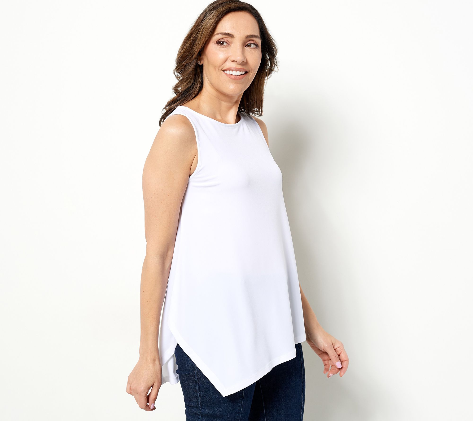 Susan Graver Essentials Reg. Liquid Knit Tunic Tank Women's Top Sz 2XS White