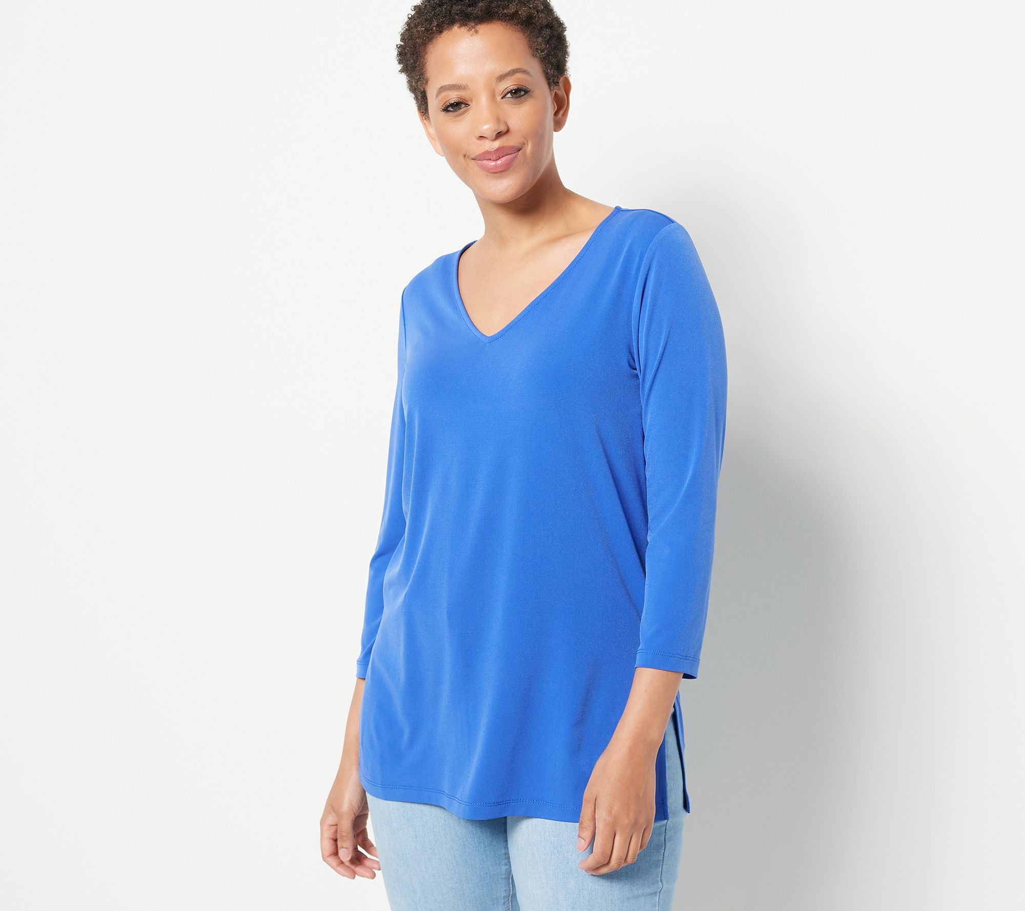 Susan Graver Women's Top Sz S Essentials Regular Liquid Blue A512799