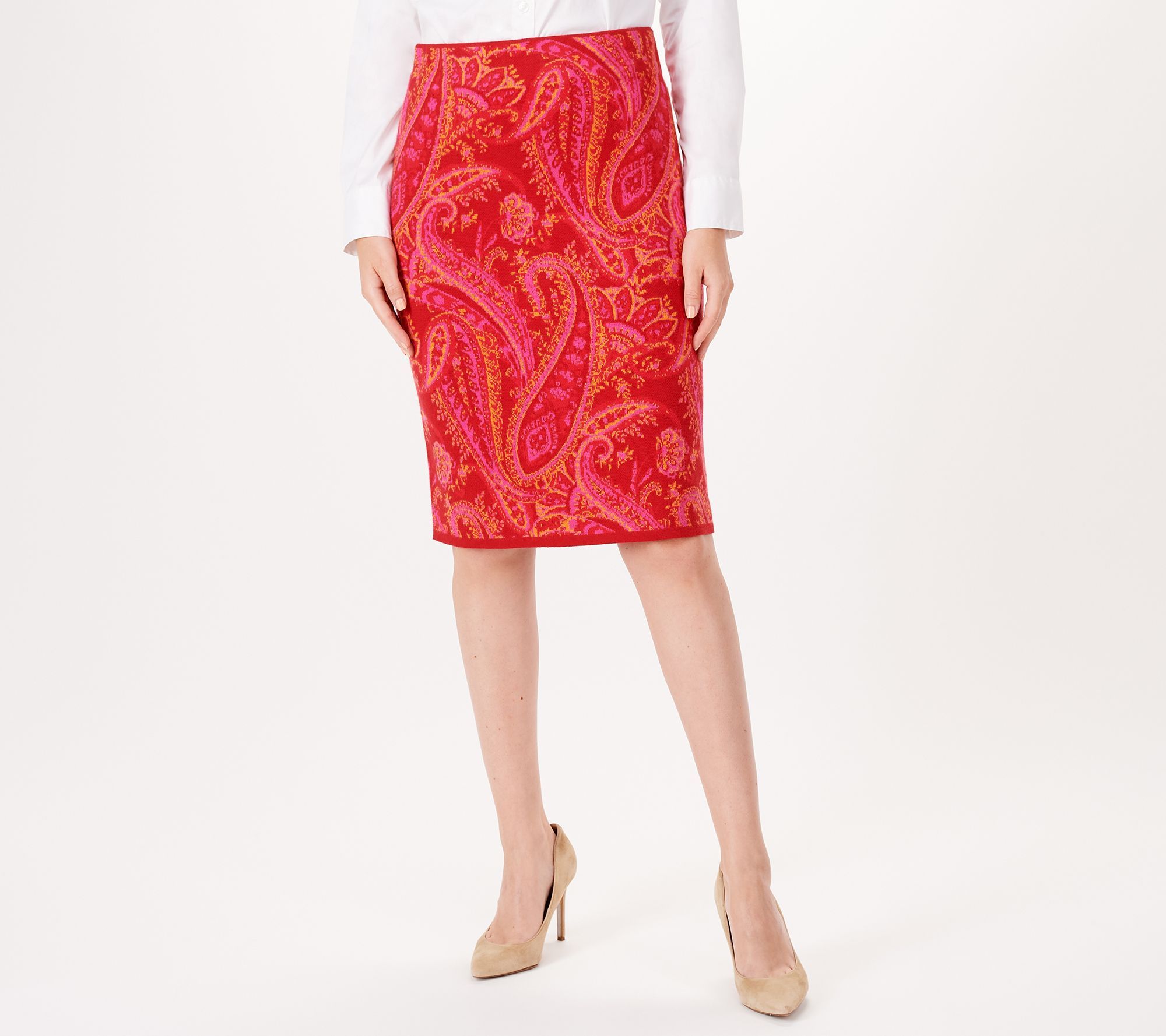 Isaac Mizrahi Live! Women's Skirt Sz XL Jacquard Sweater Side Slits Red A544613