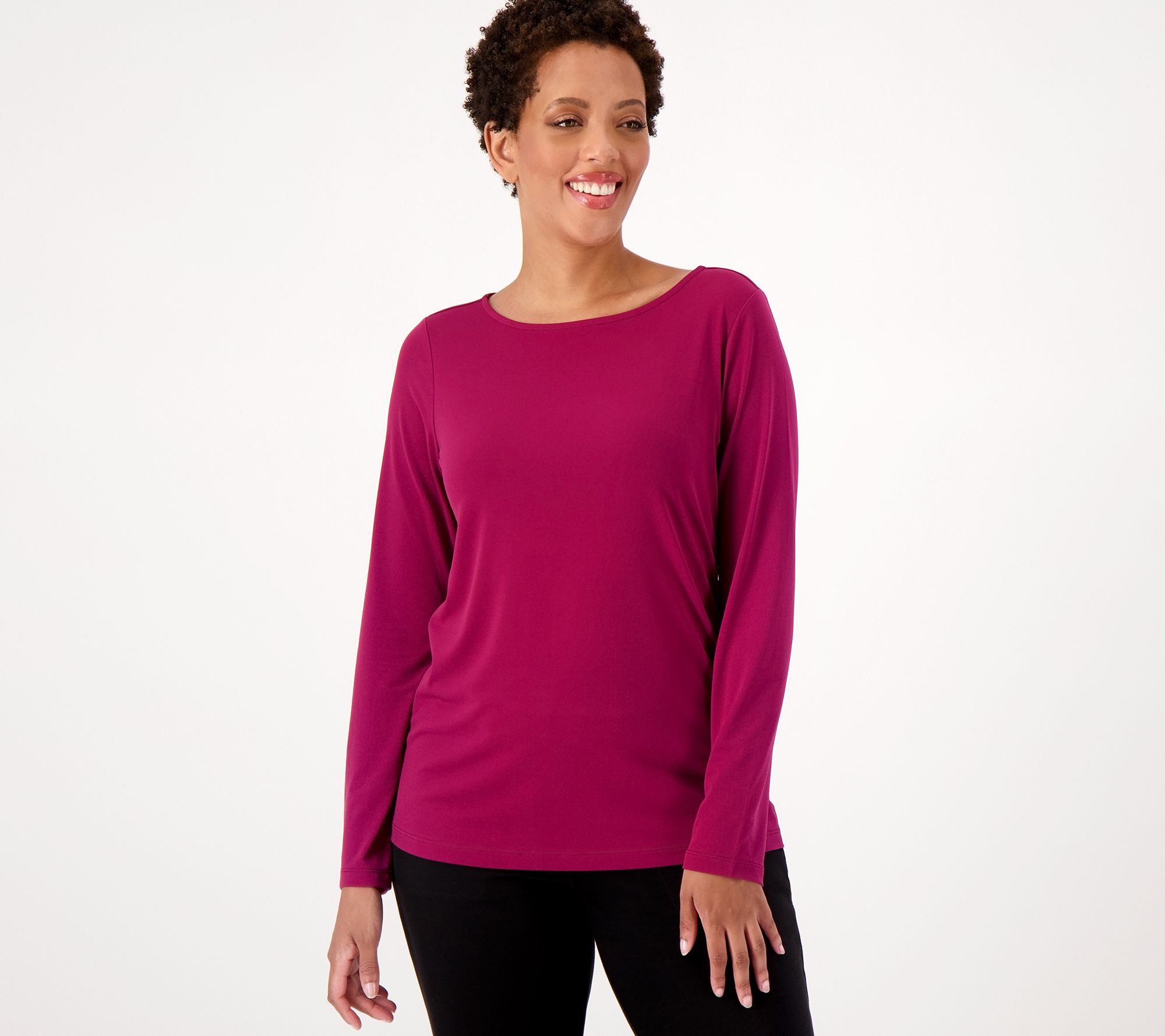 Susan Graver Essentials Liquid Knit Bateau Neck Top Women's Sz XS Red