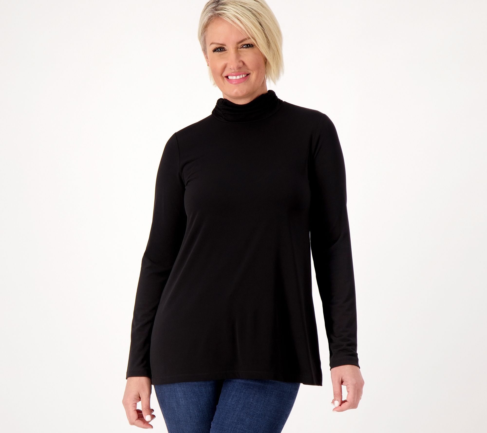 Susan Graver Women's Top Petite PM Essentials Pet Liquid Knit Black A554237