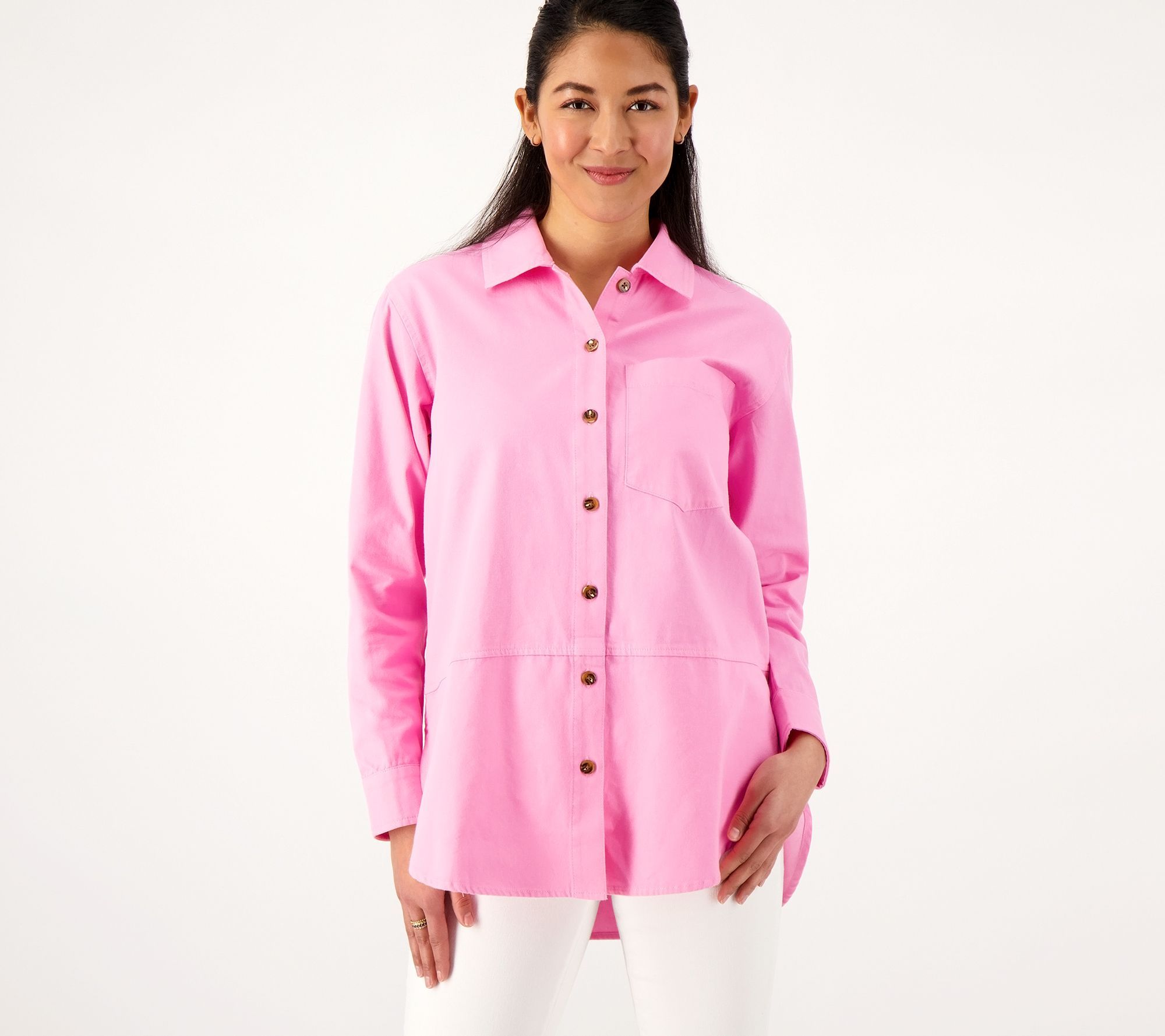 Joan Rivers Women's Top Sz XS Cotton Denim Shirt Horn Pink A568177
