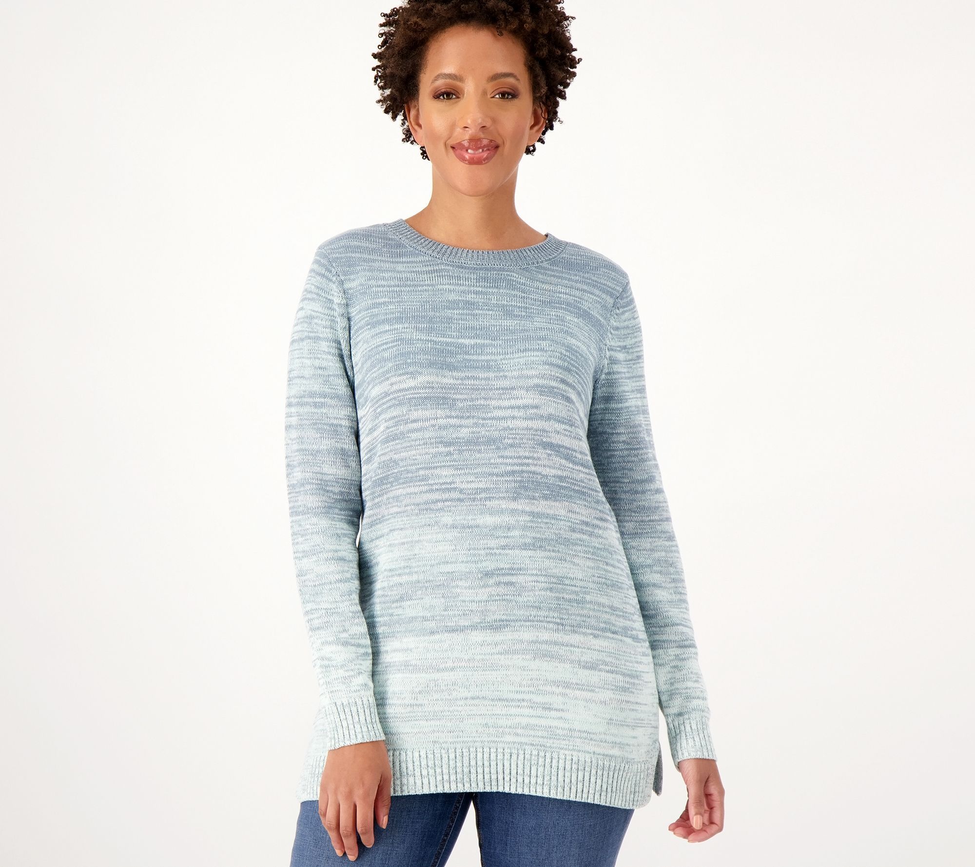 Denim & Co. Women's Top Sweater Sz XL Ombre CreNeck Long Sleeve Gray A568438