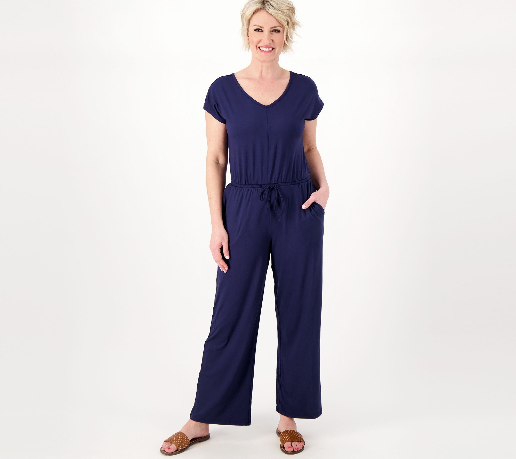 Cuddl Duds Women's Jumpsuit Jumpsuits Sz XL Flexwear V-Neck Blue A587233