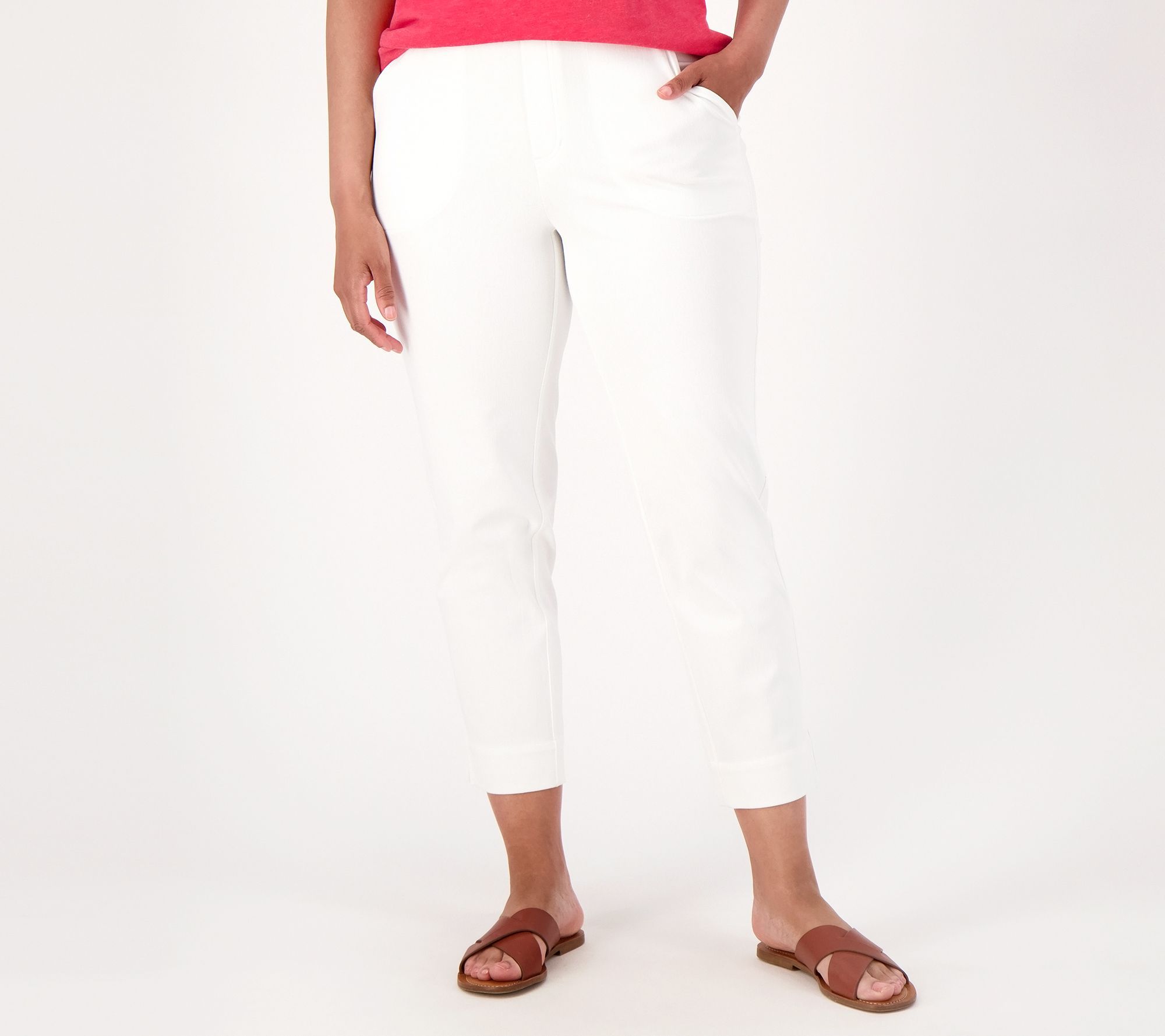 Denim & Co. Women's Pants Sz M Tall Comfy Knit Air Straight Crop White A606715