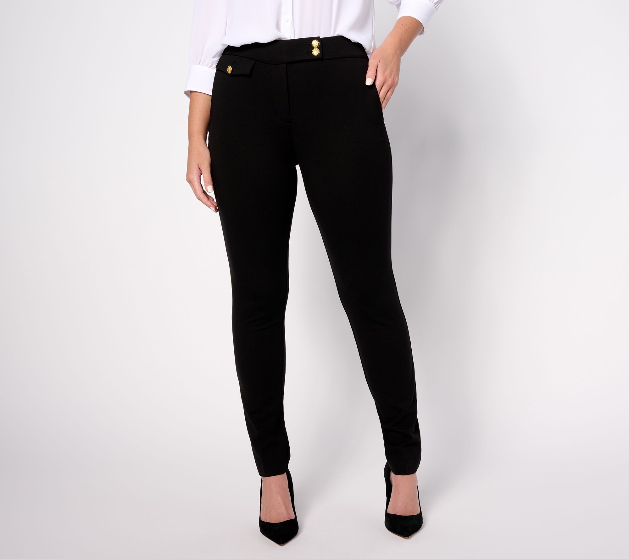 Susan Graver Women's Petite Pants PXS Tailored by Smart Ponte Black A623492