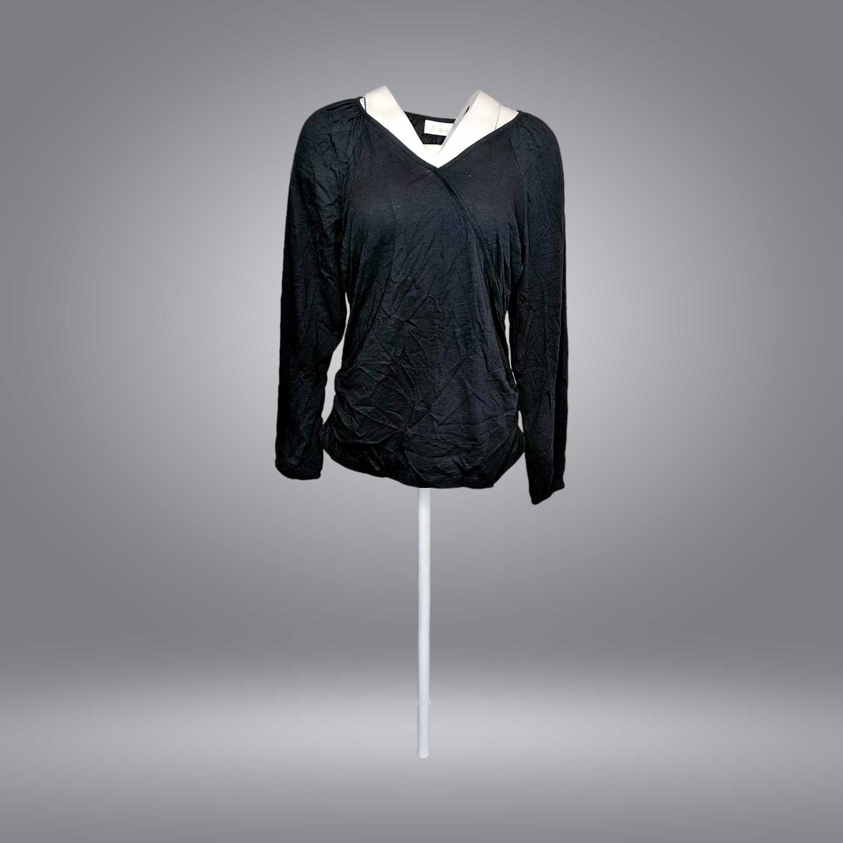 Belle by Kim Gravel Women's Top Sz L Slub Jersey Faux Wrap Black A631877