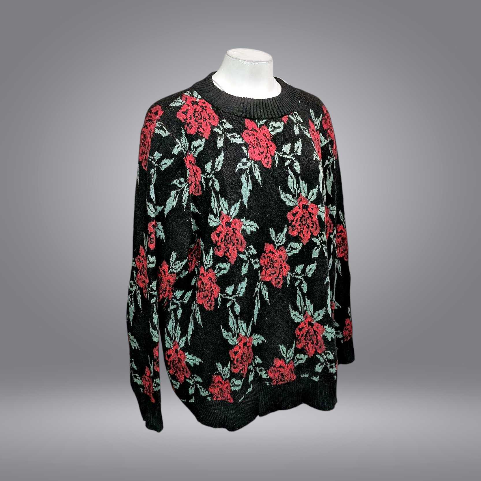 Denim & Co. Women's Top Plus Sz Sweater 2X Jacquard Floral Mock Neck Red A624146