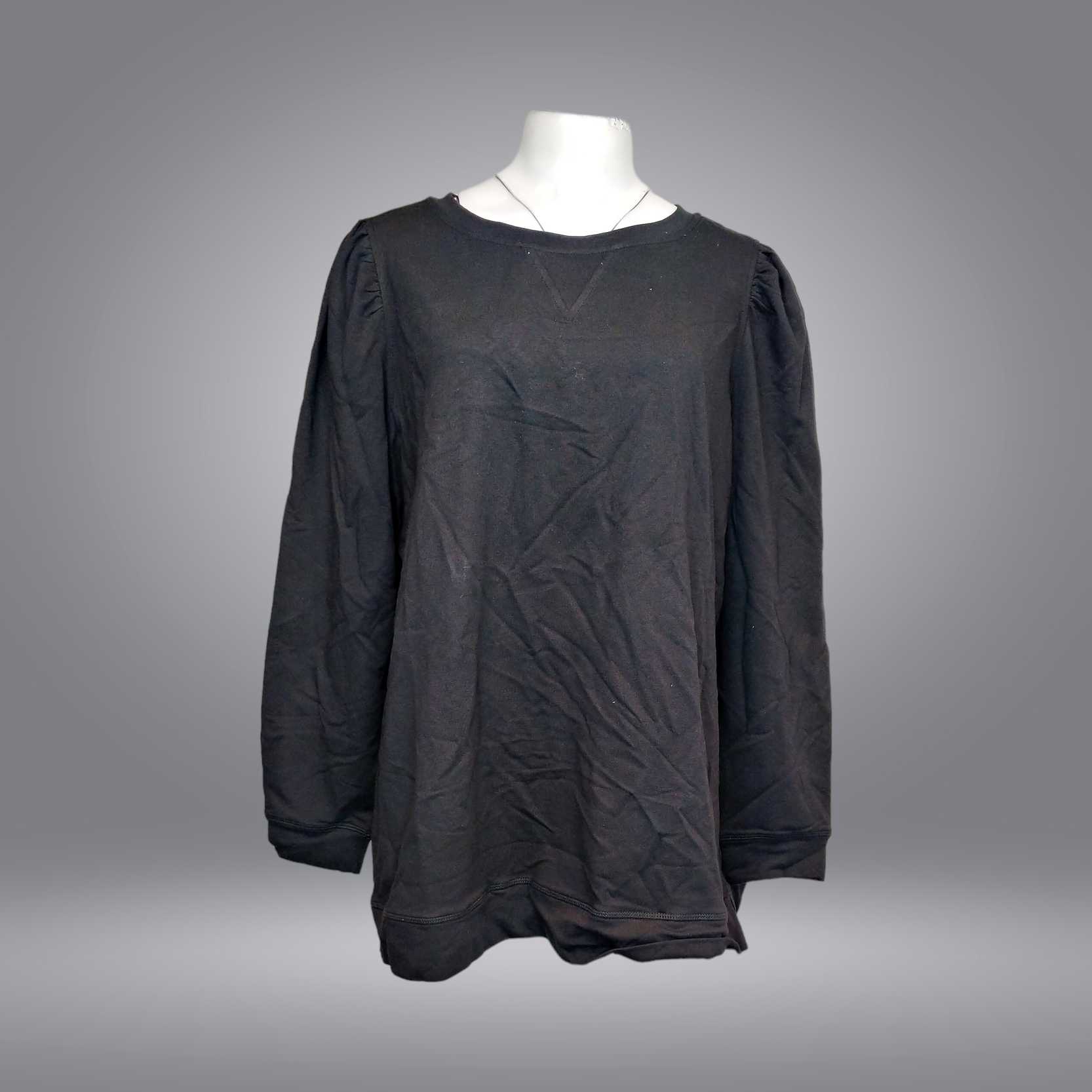 Belle by Kim Gravel Women's Top Plus Sz 1X French Terry Puff Black A617215