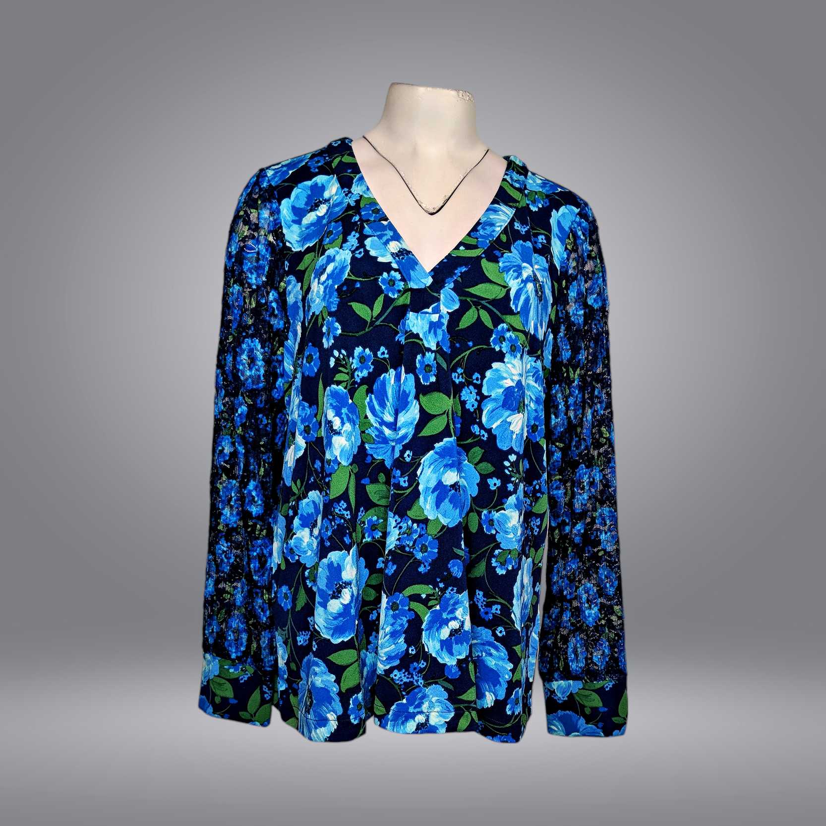 Isaac Mizrahi Live! Women's Top Plus Sz 1X Printed Long Sleeve Blue A631715