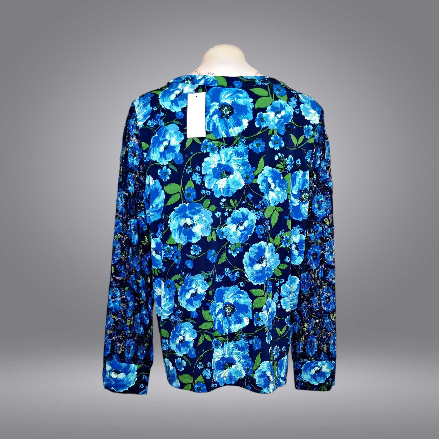 Isaac Mizrahi Live! Women's Top Plus Sz 1X Printed Long Sleeve Blue A631715