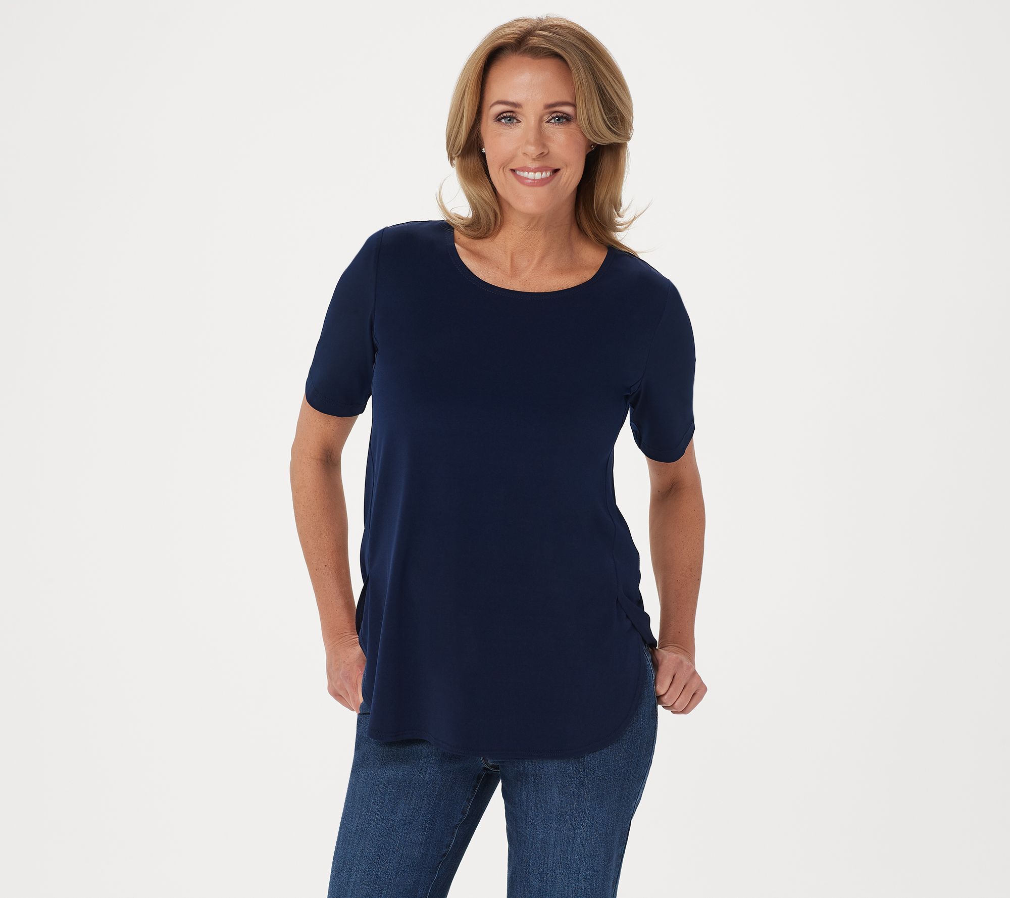 Susan Graver Women's Top Plus Sz 1X Essentials Liquid Knit Blue A352184