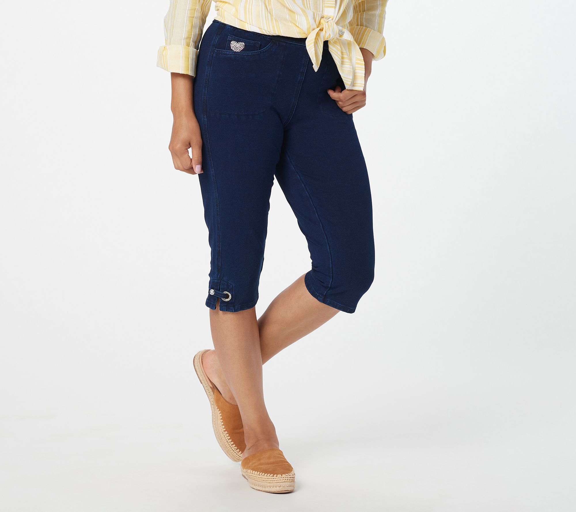 Quacker Factory Women's Pants Sz XL DreamJeannes Pedal Pushers w Blue A393434