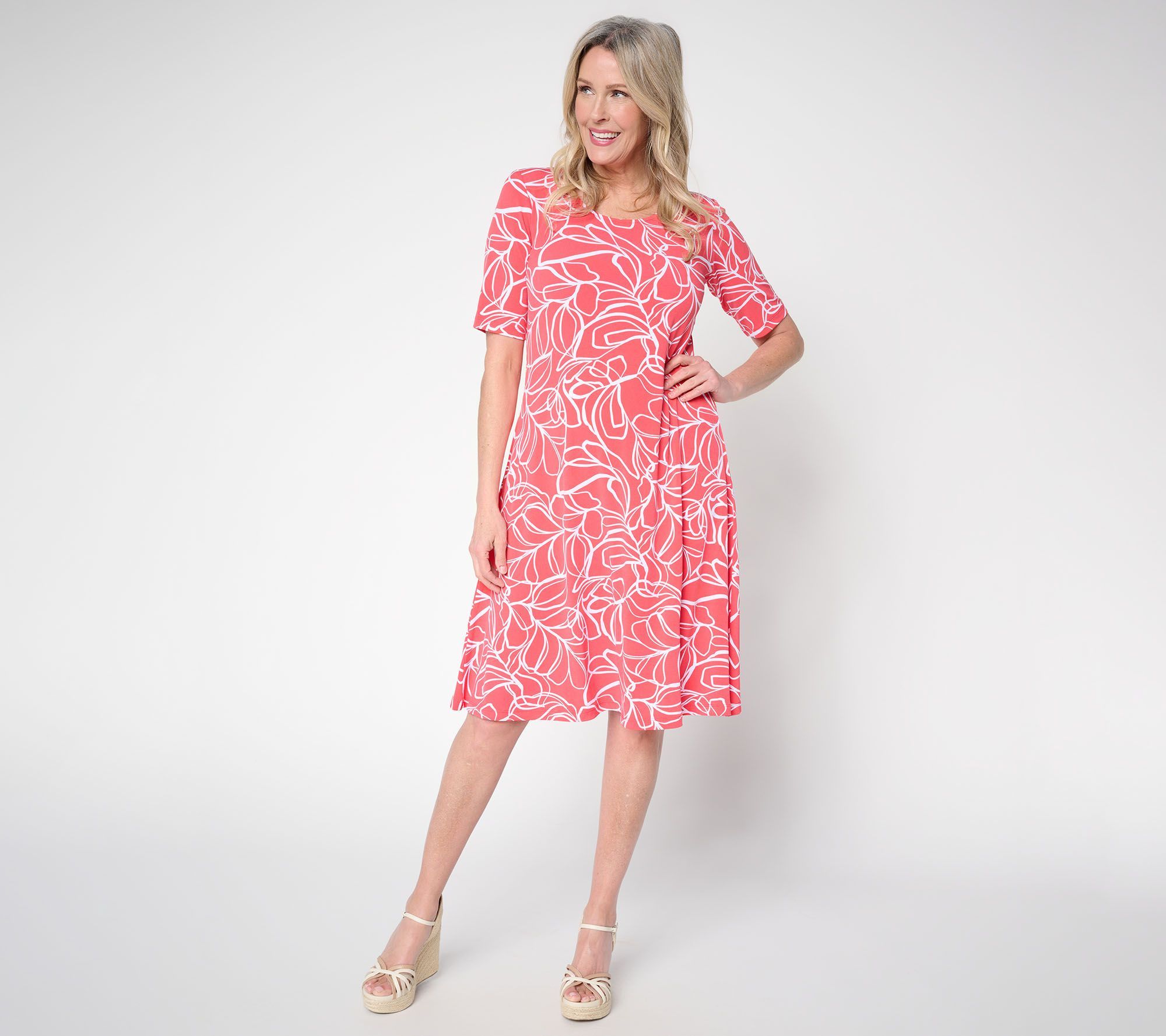 qvc liquid knit dresses Susan Graver Women's Dress Sz L Print or Solid Fit & Red A397813 Polka dot