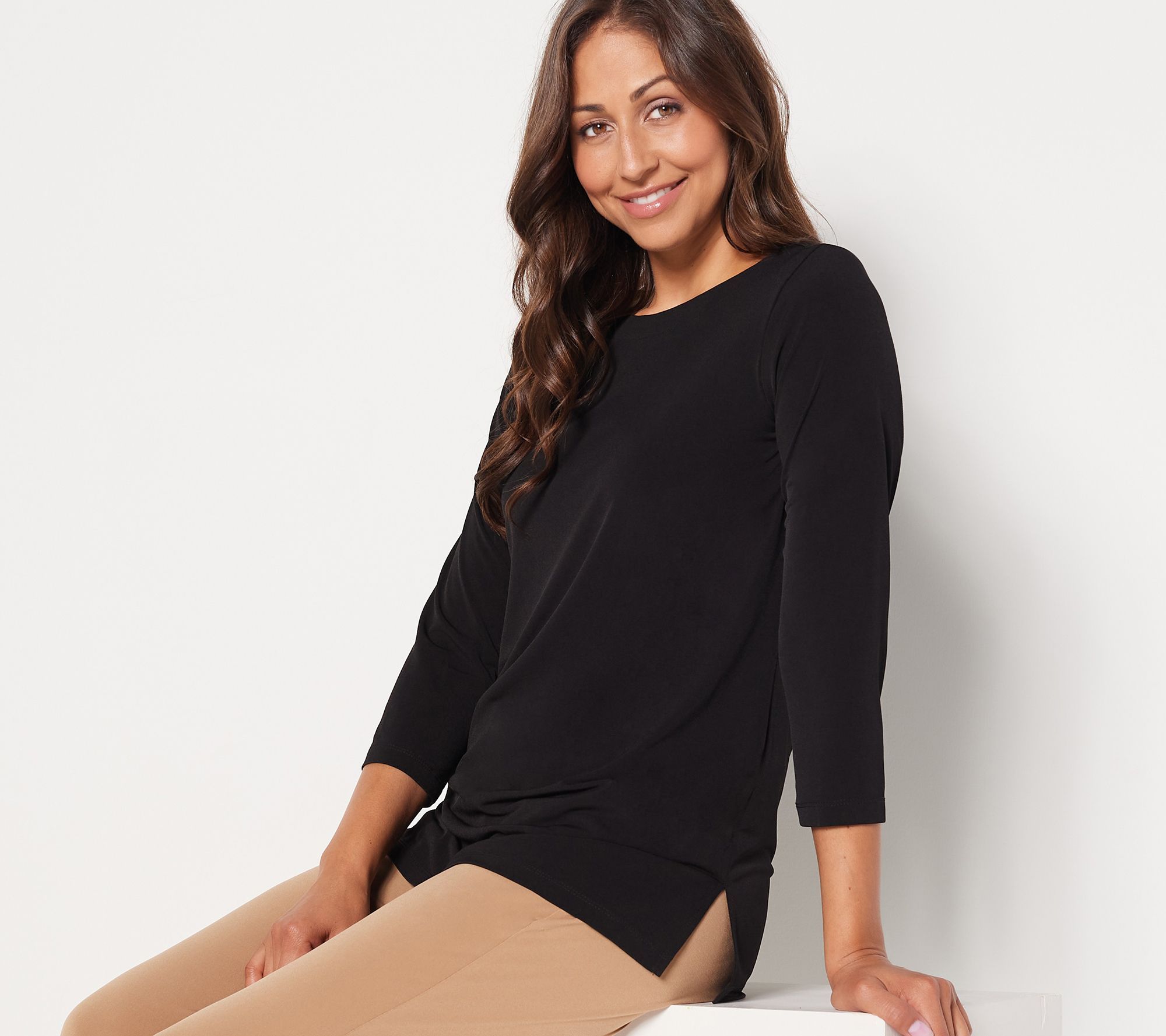 Susan Graver Women's Top Sz S Essentials Liquid Knit Tunic Black A453975