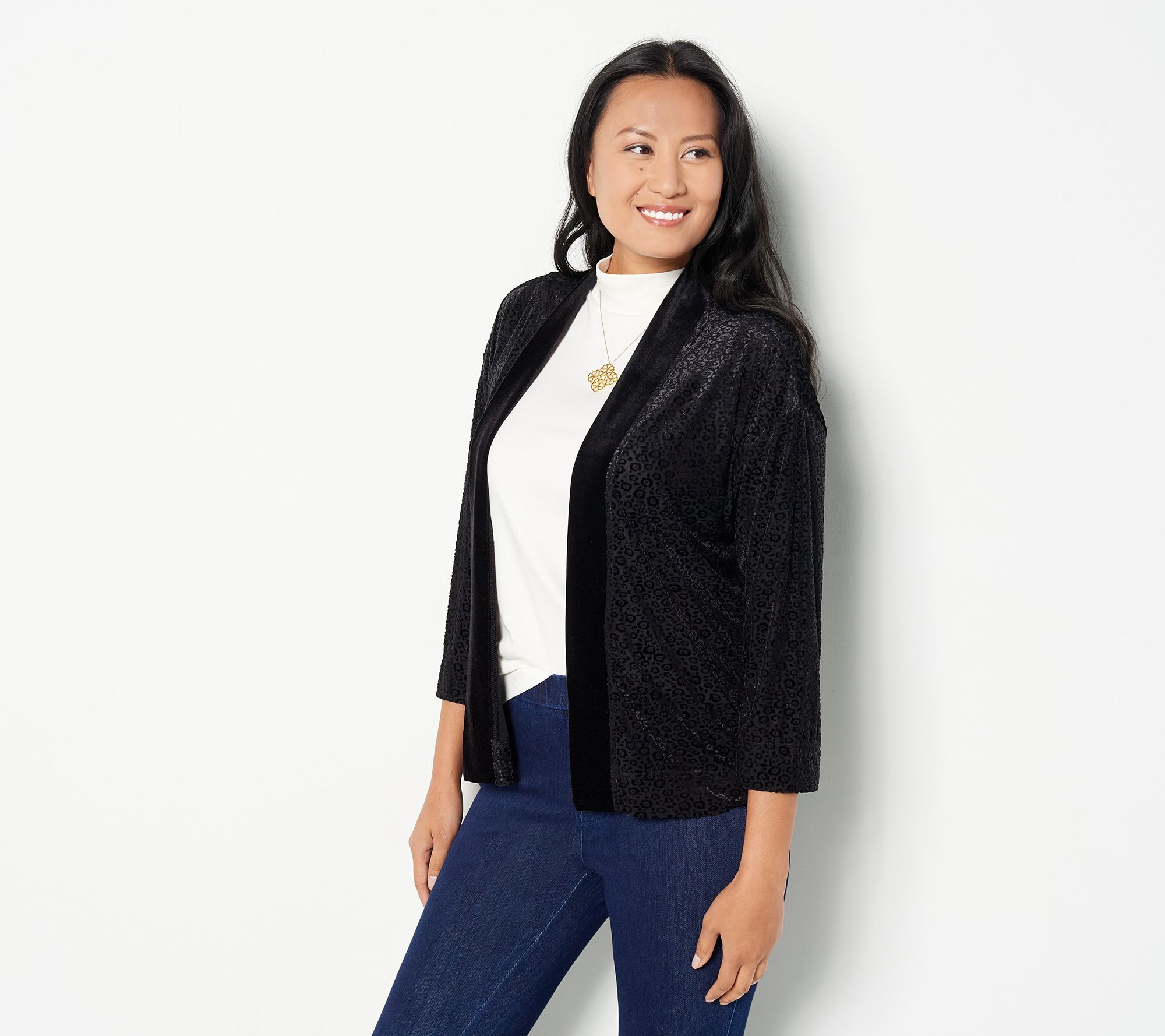 Isaac Mizrahi Live! Women's Top Sweater Sz S Mixed Media Cardigan Black A459868