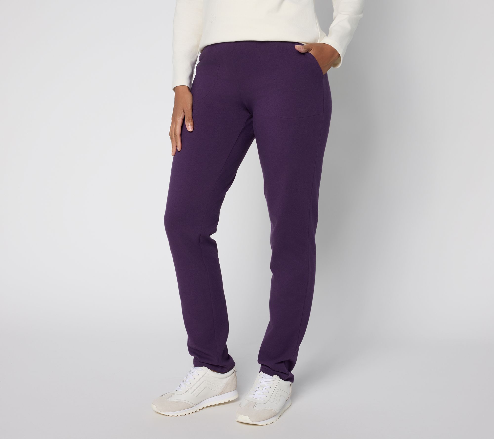 Denim & Co. Women's Plus Sz Pants 1X Active Duo Slim Straight Purple A460404