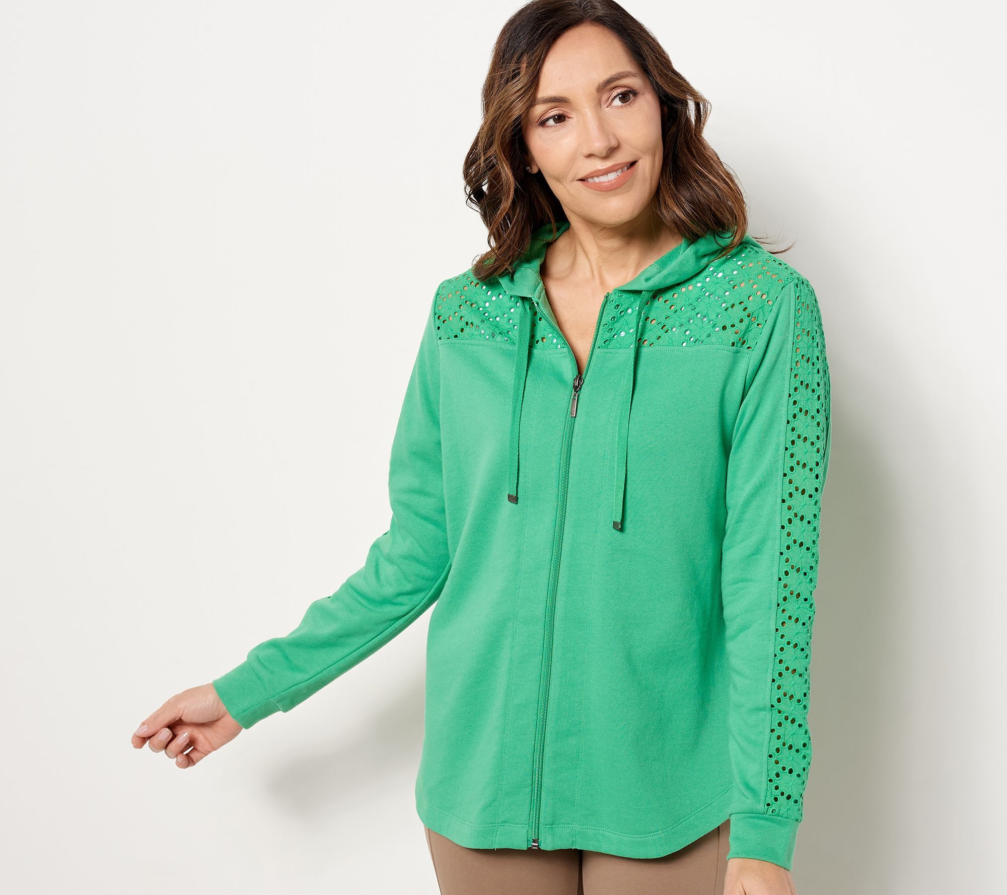 Susan Graver Women's Top Sweatshirt Sz 2XS (XXS) Weekend Washed Green A470160
