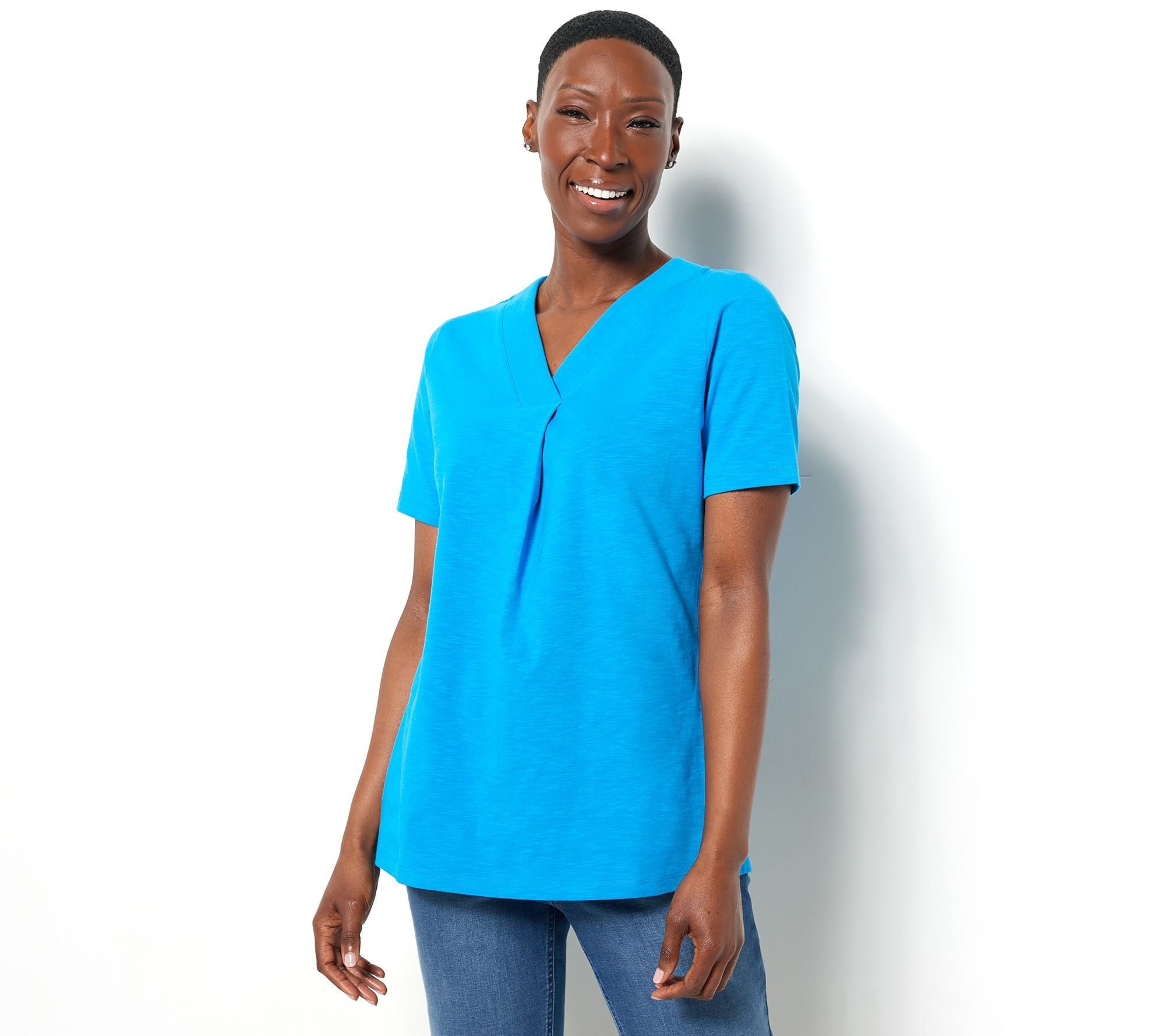 Haut Femme Brodé Denim & Co. Signature - Taille M - Bleu - Neuf Avec étiquettes