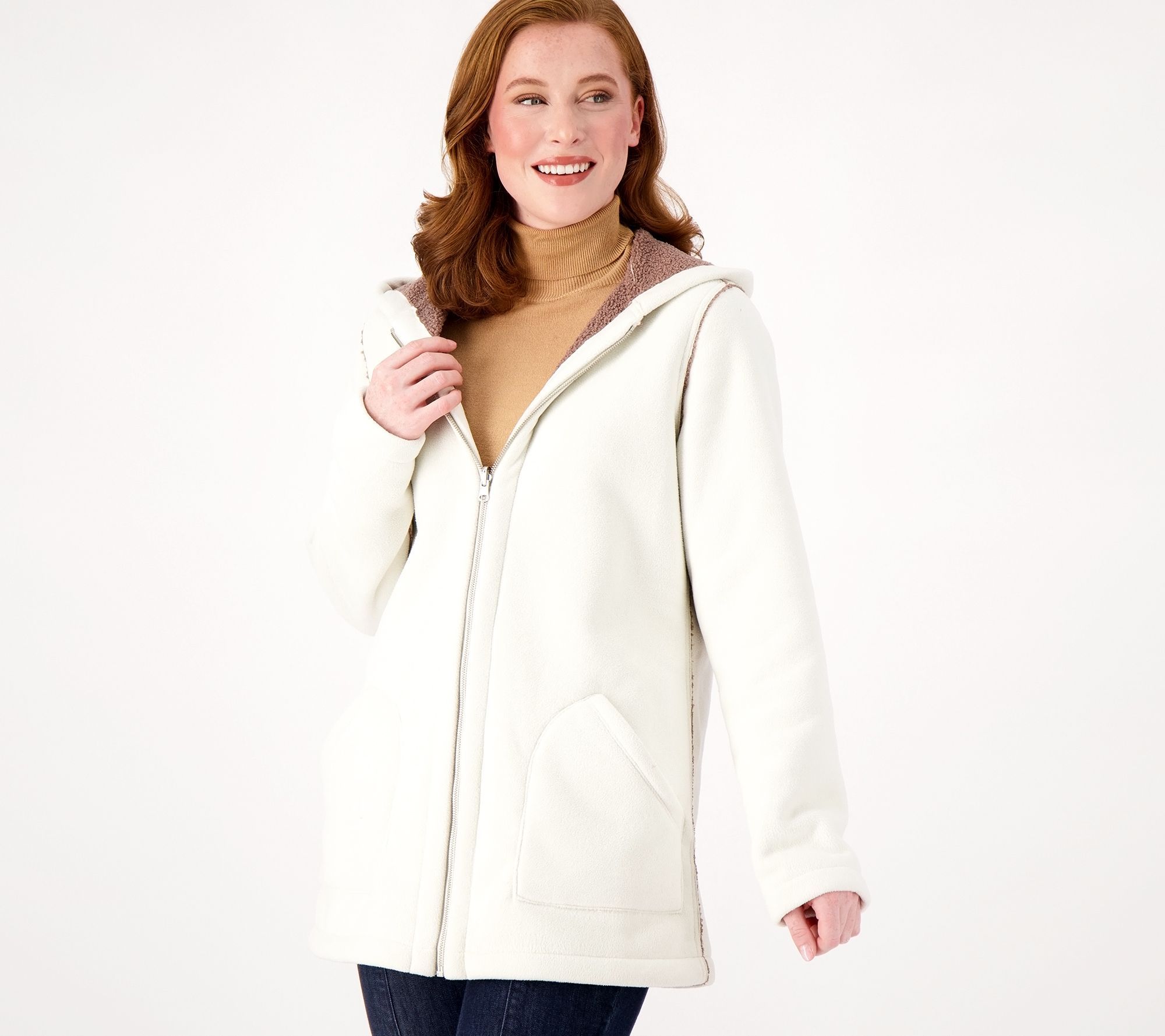 Susan Graver Women's Jacket Sz M Weekend Reversible Polar Fleece & White A547115