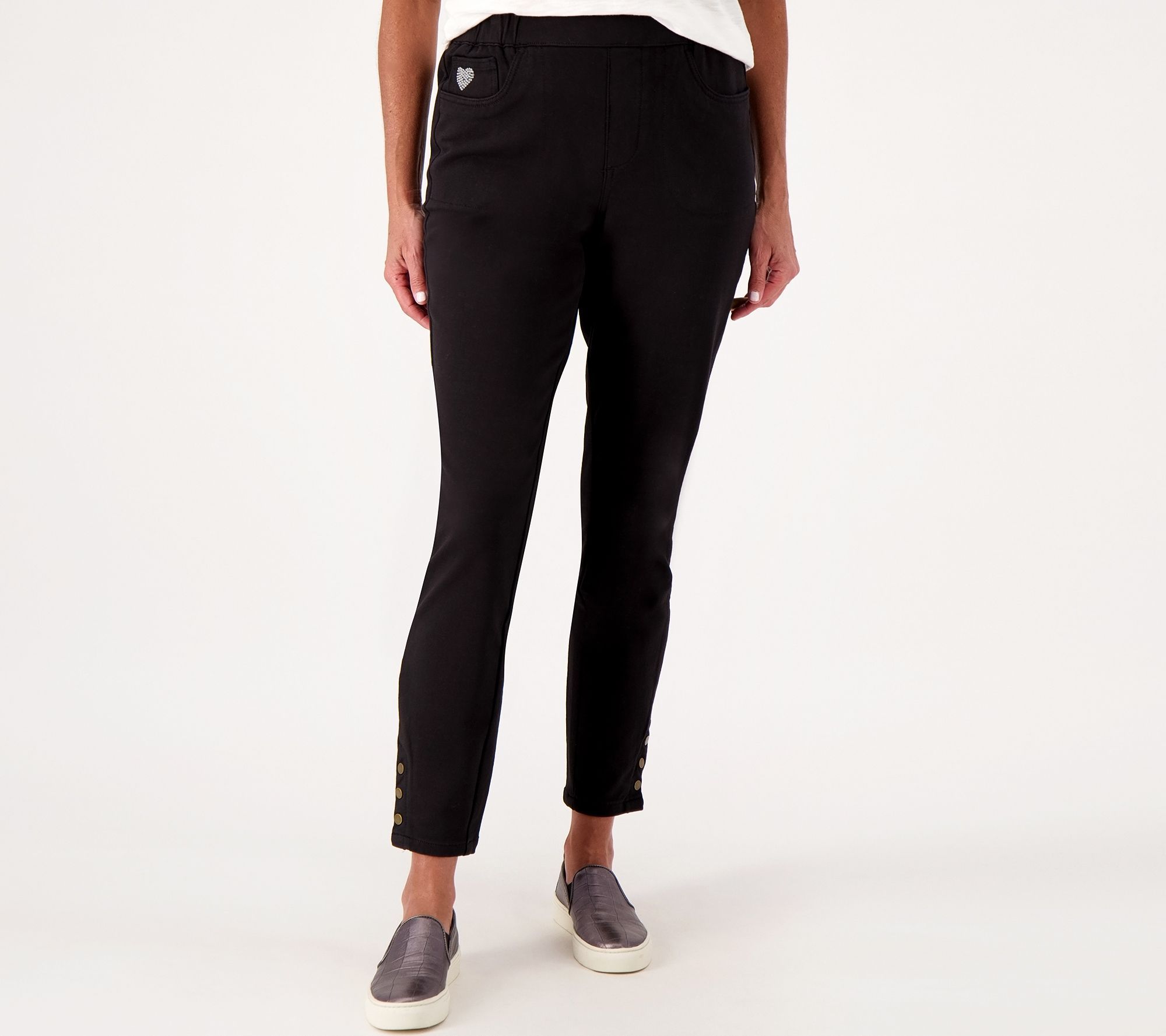 Quacker Factory Women's Petite Pants PM Short DreamJeannes Pull-On Black A563736