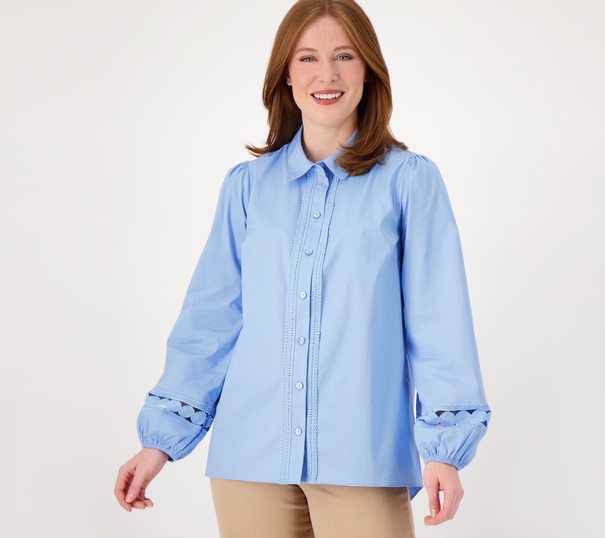 Isaac Mizrahi Live!™ Women's Top Sz 12 Regular Stretch Poplin Tunic Blue A572607