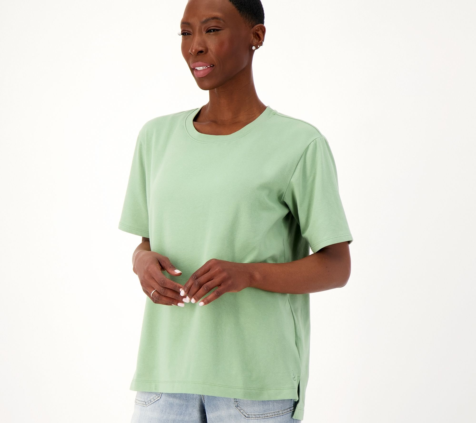 Cuddl Duds Women's Top Sz S CottonWear+ Oversized Tunic Tee Green A586188