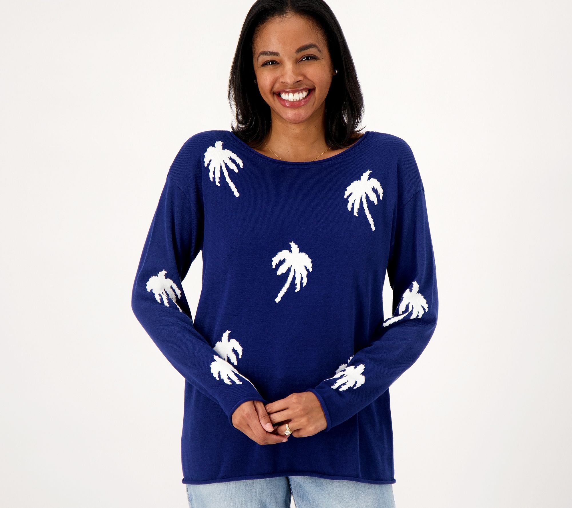 Belle by Kim Gravel Women's Top Plus Sz Sweater 3X Beach Palm Blue A587943