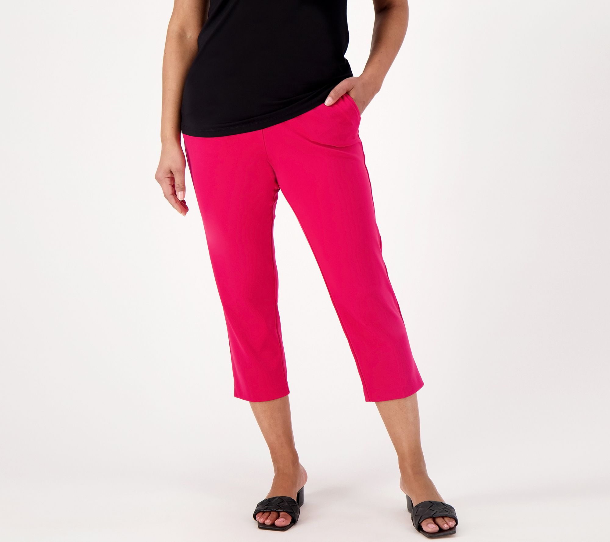 Susan Graver Women's Petite Pants PL LK Fusion Pull-On Crop Pink A590693