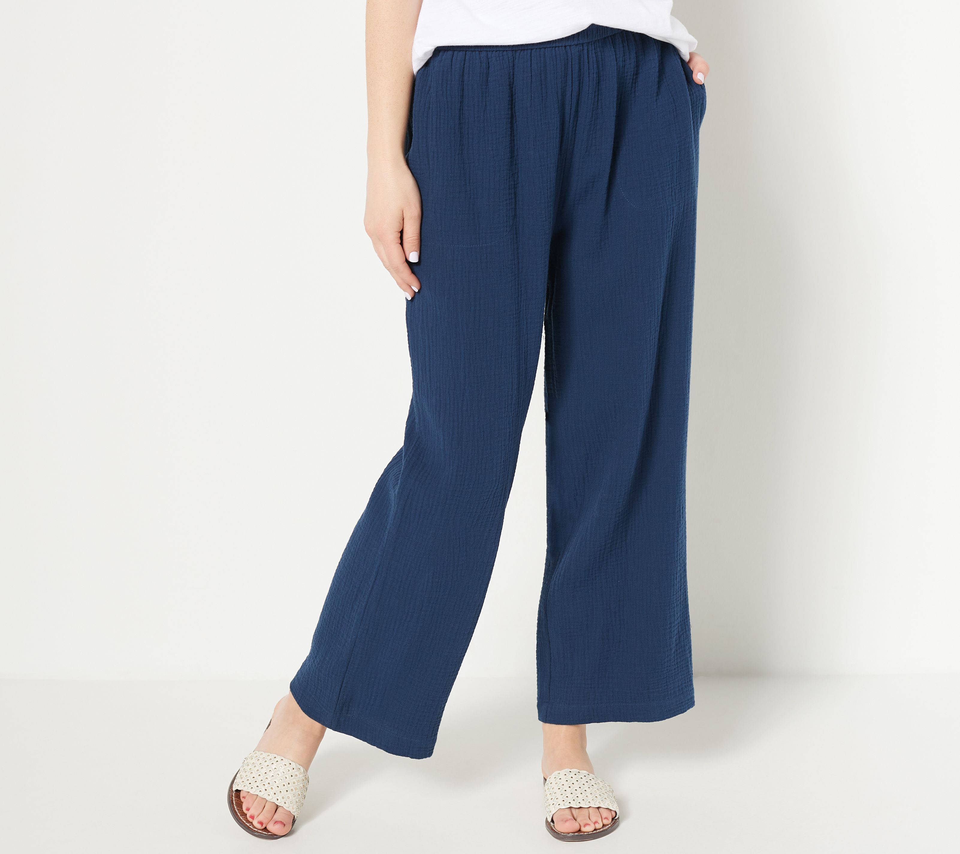 Denim & Co. Women's Pants Sz XS Beach Woven Cotton Blue A594659